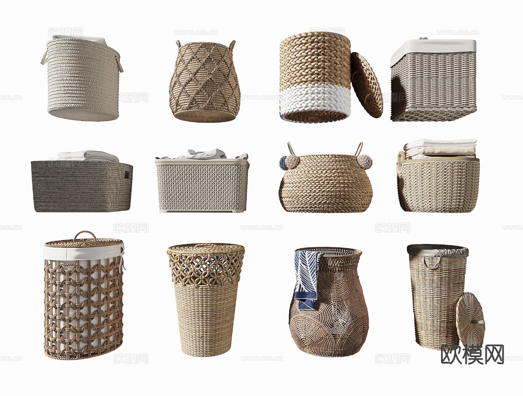 藤编筐 竹编筐 收纳筐3d模型下载