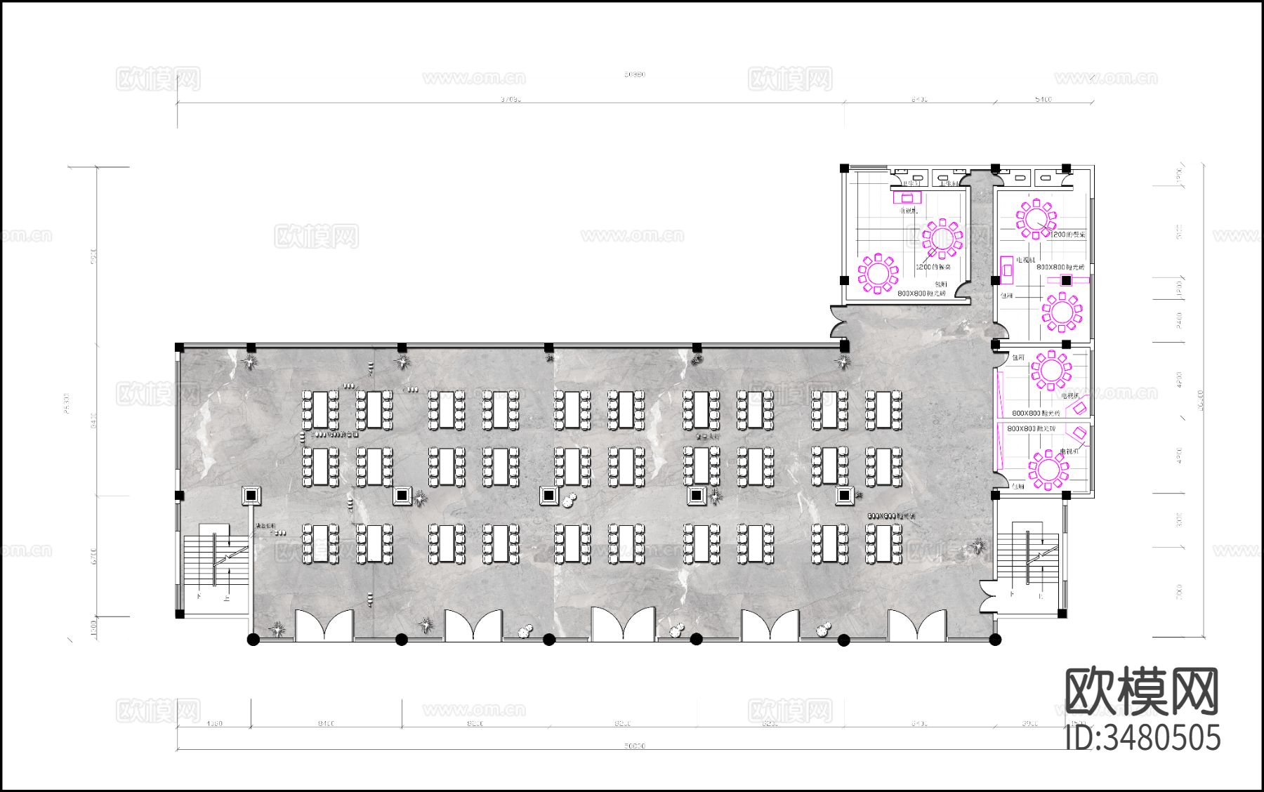 大学食堂CAD施工图下载（渲染图3）