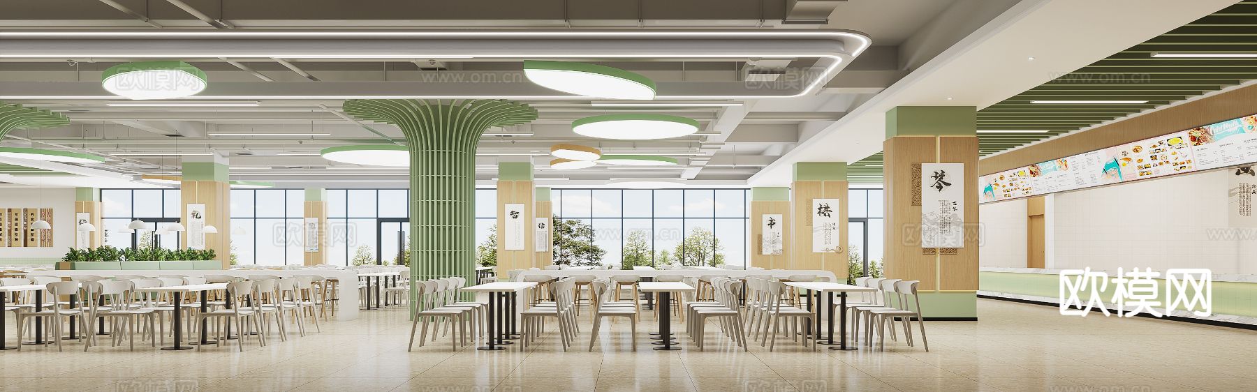 食堂 员工食堂3d模型下载（渲染图1）