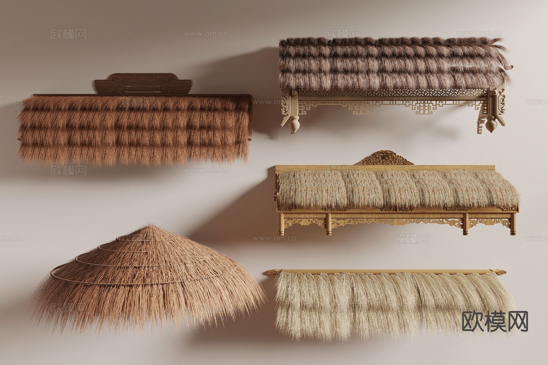 新中式茅草棚3d模型下载