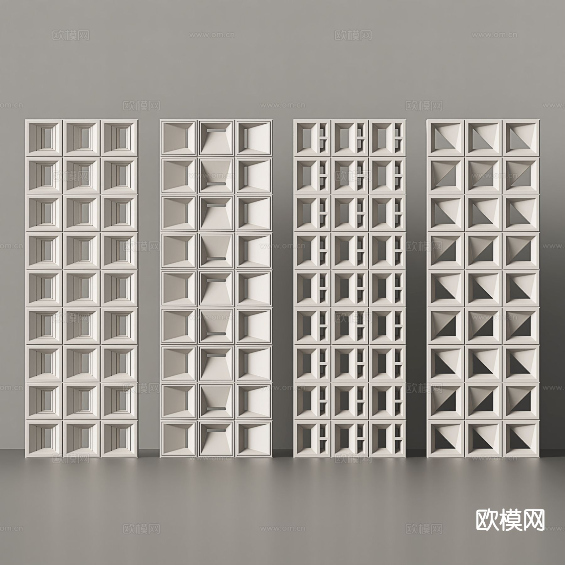 侘寂水泥砖 镂空隔断3d模型下载