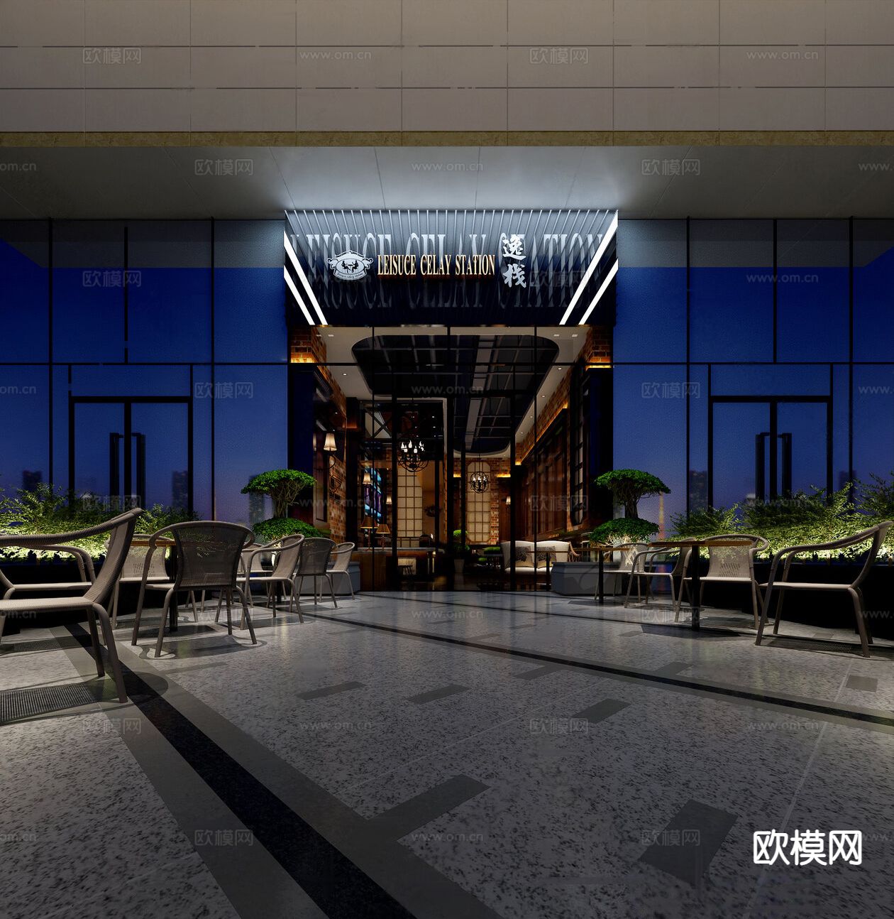 工业风网红餐厅3d模型下载（渲染图2）