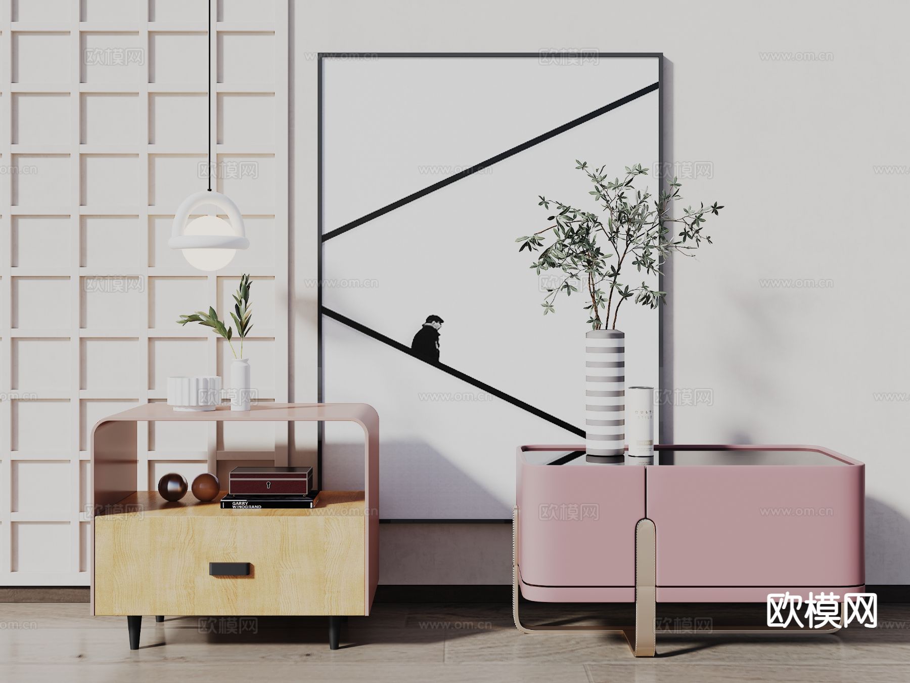 现代床头柜su模型下载（渲染图2）