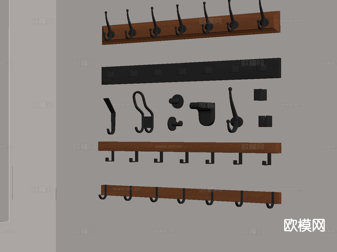 中古风挂衣架 挂衣钩su模型下载（渲染图1）