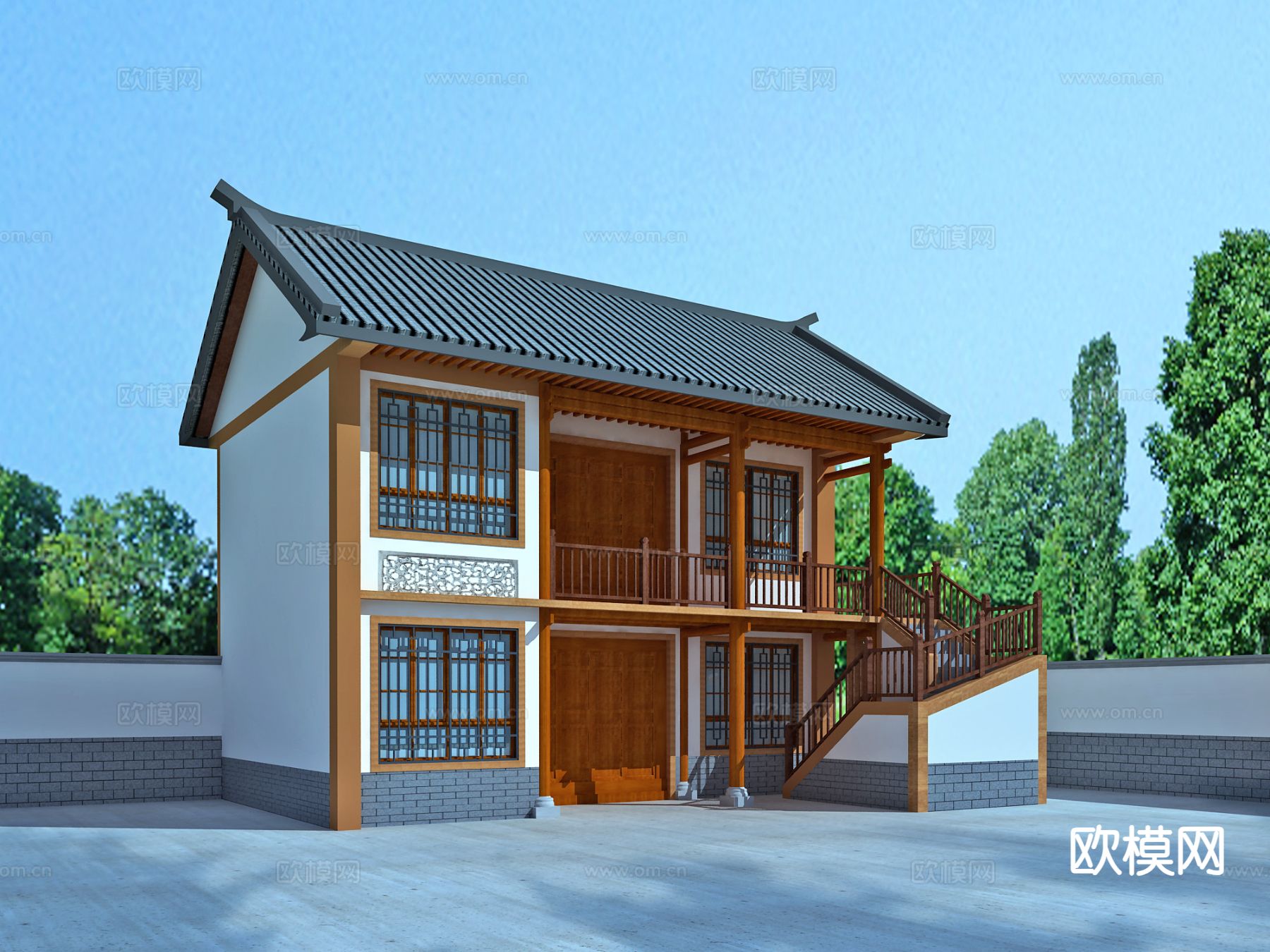 新中式乡村 古建民宅3d模型下载（渲染图2）