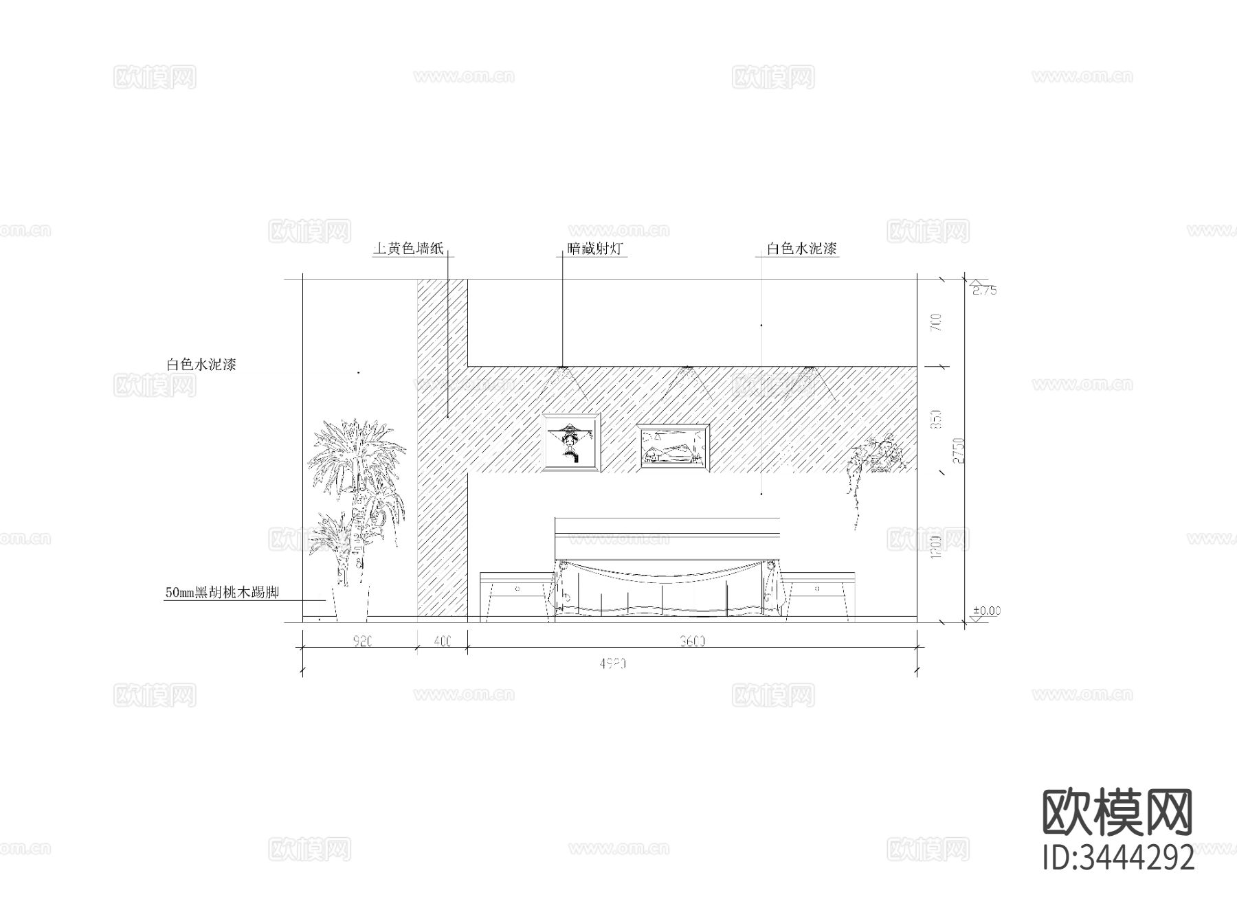 现代卧室CAD施工图下载（渲染图10）