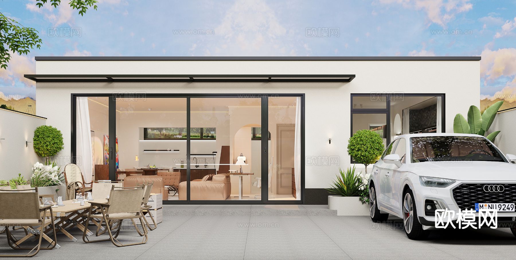 现代庭院景观3d模型下载