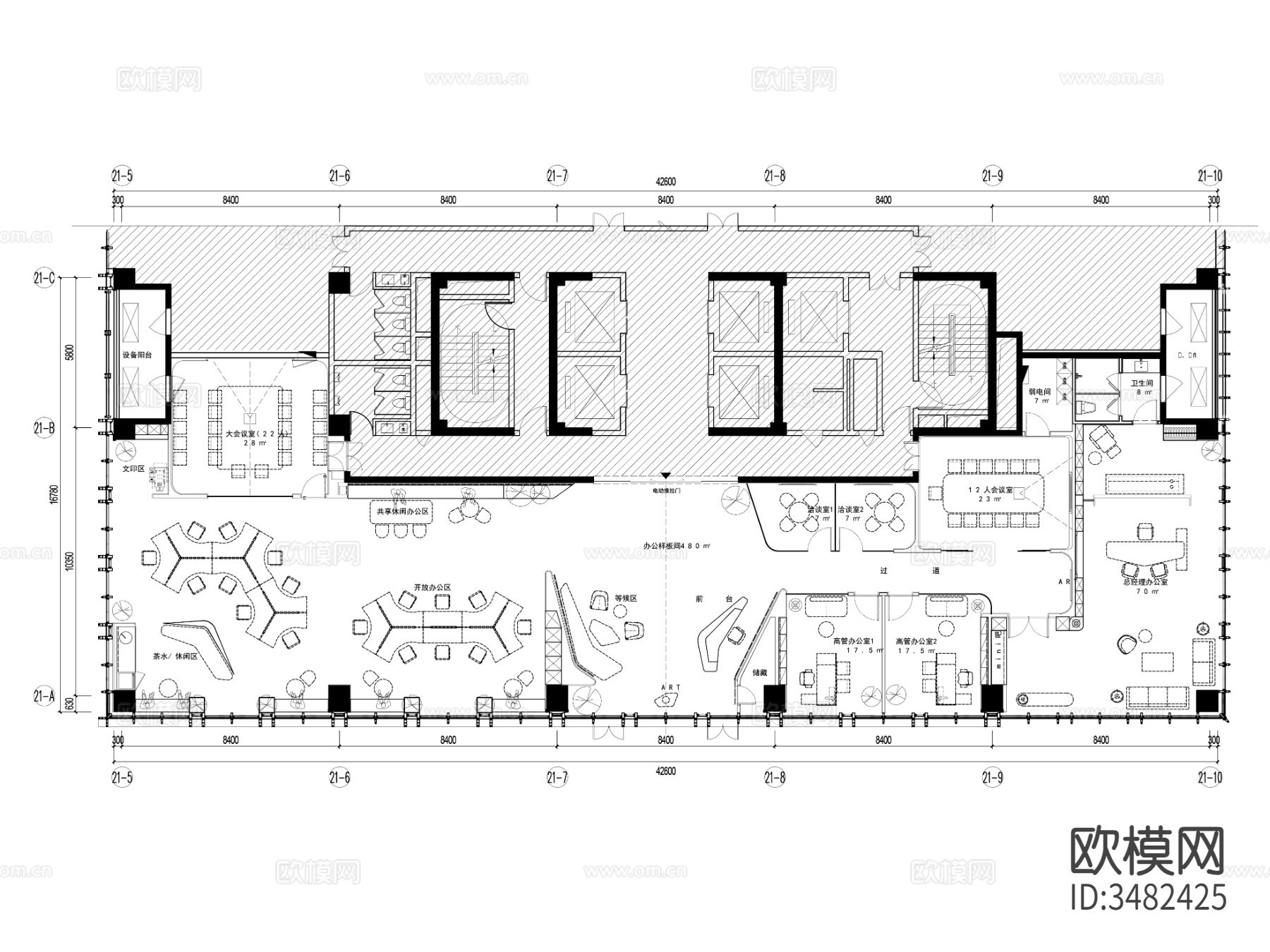 55套办公空间cad施工图下载（渲染图4）