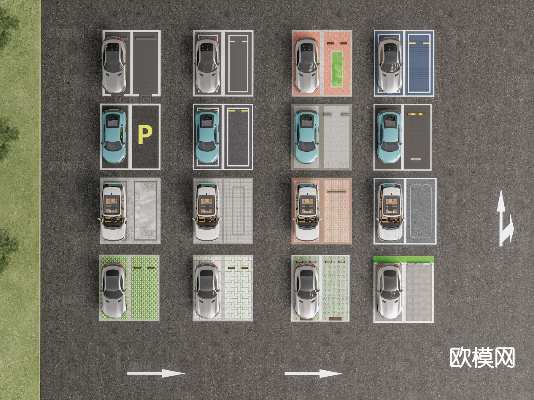 现代停车场 户外停车场3d模型下载（渲染图1）