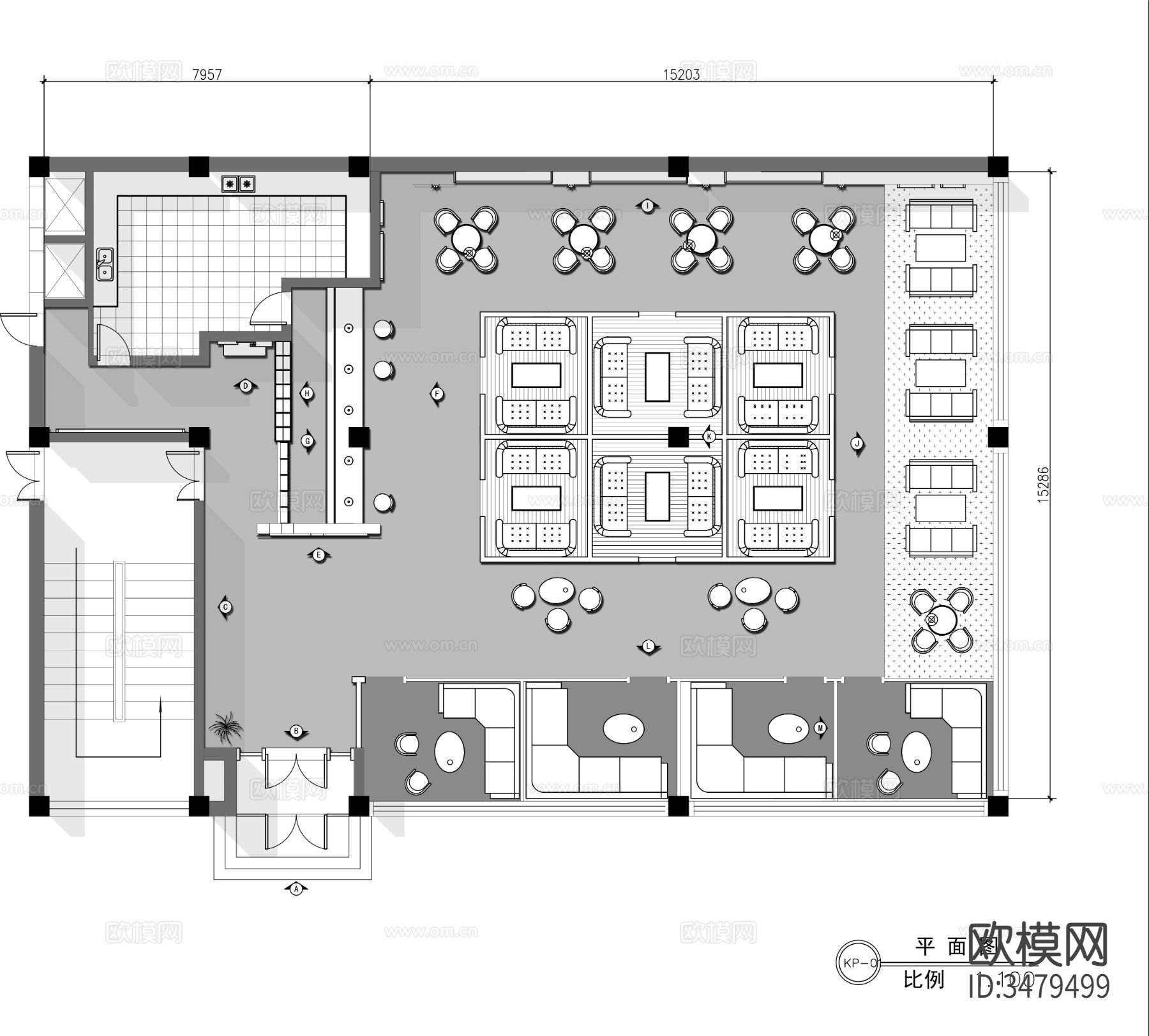 现代咖啡厅 咖啡馆CAD施工图下载（渲染图1）
