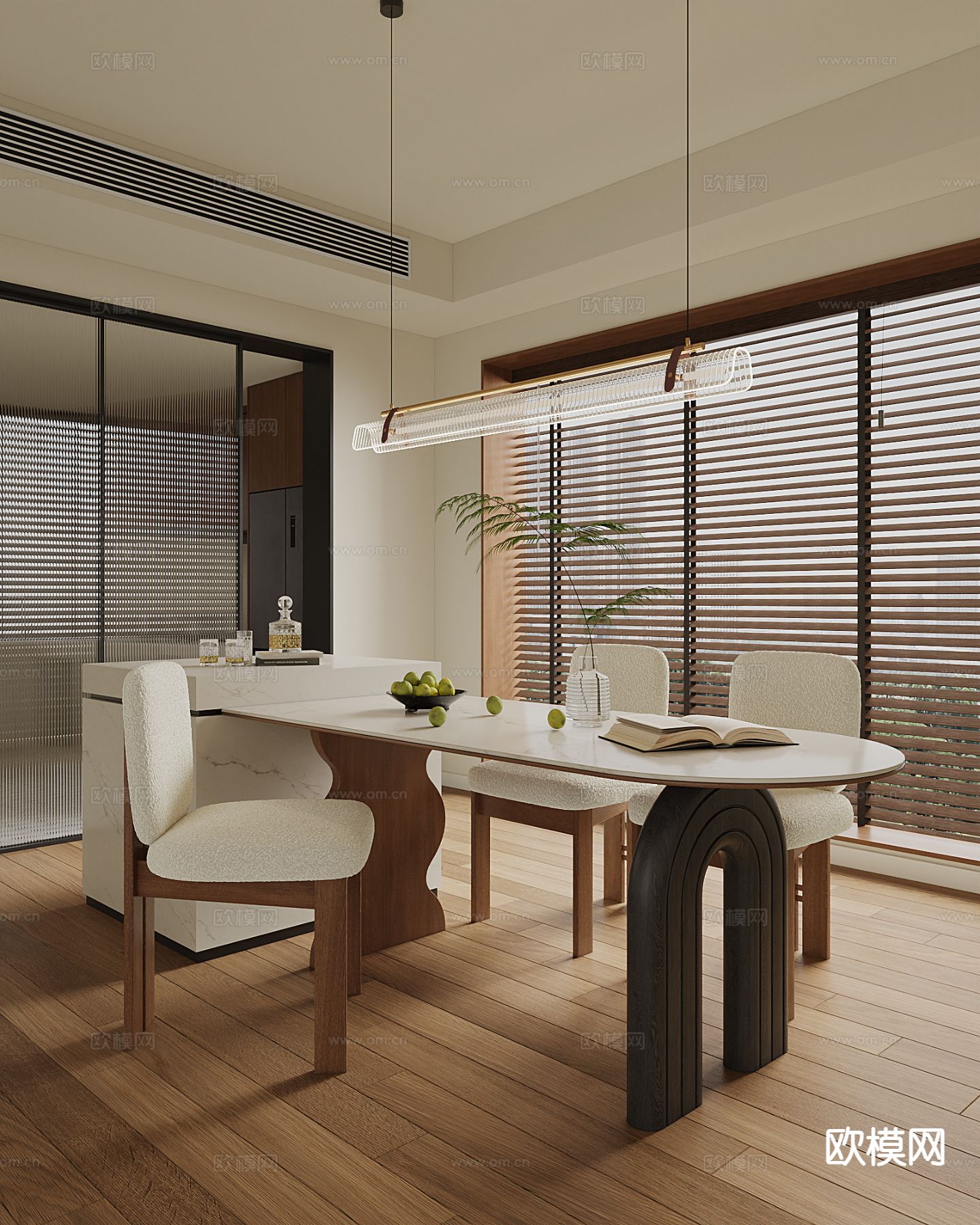 法式岛台餐桌椅3d模型下载