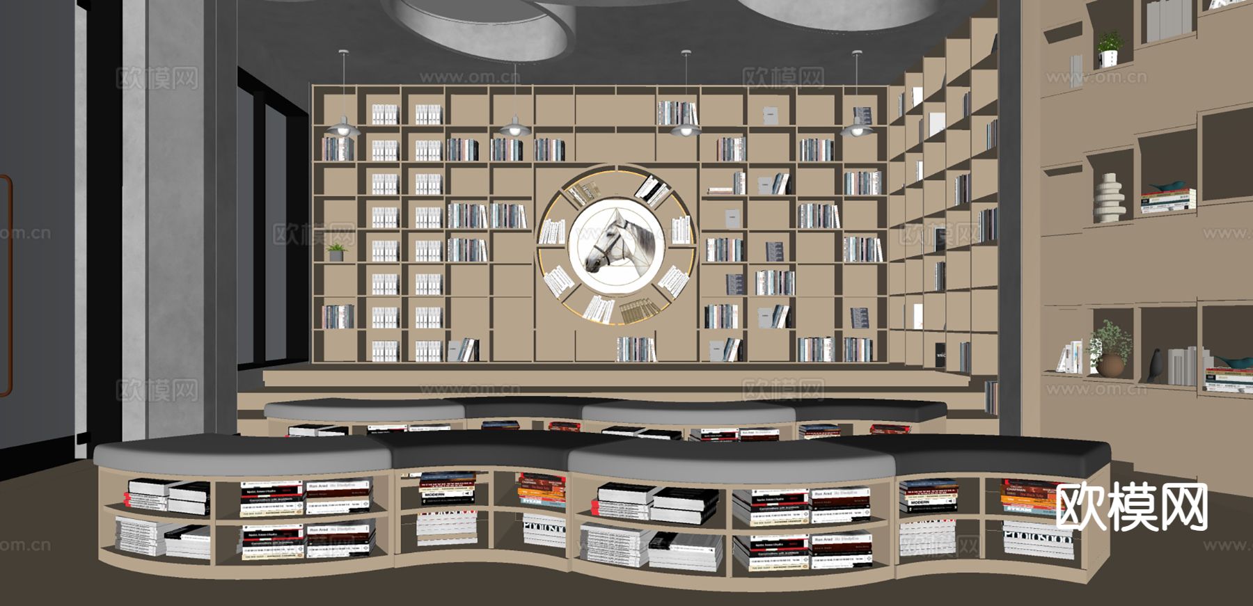 现代图书馆su模型下载（渲染图1）