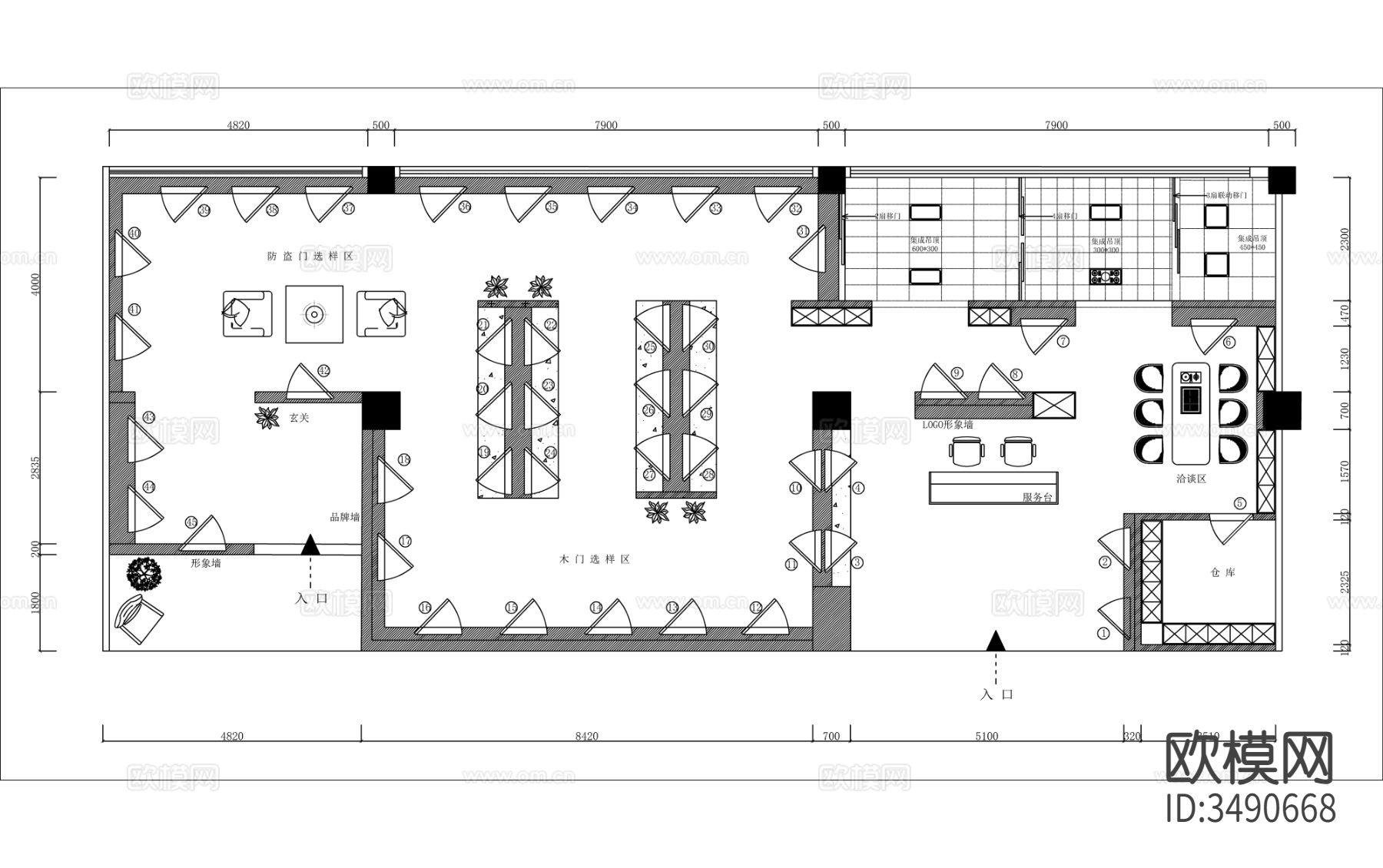 木门展馆展厅cad平面图下载