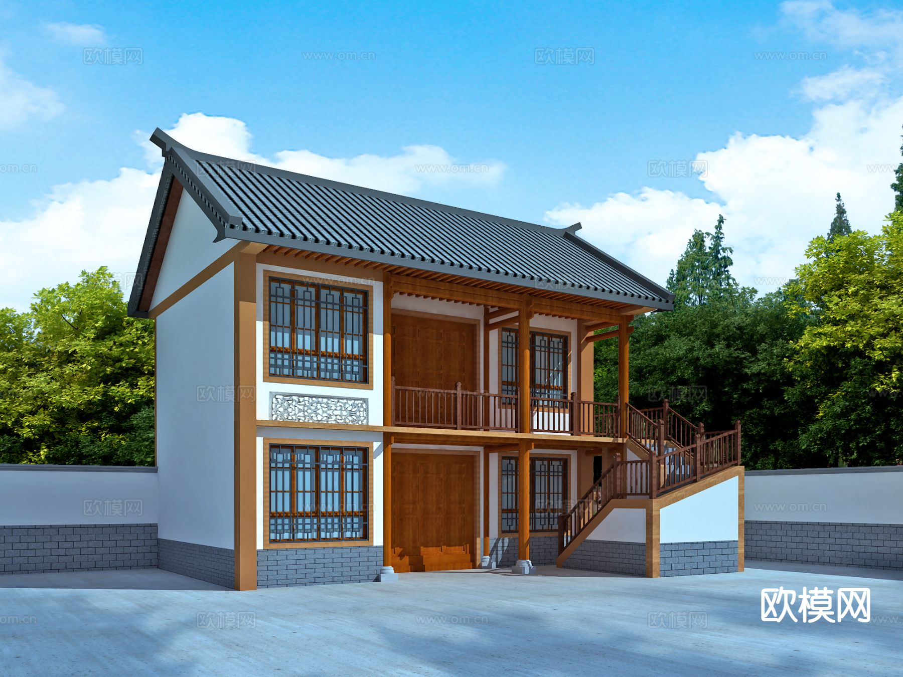 新中式乡村 古建民宅3d模型下载（渲染图1）