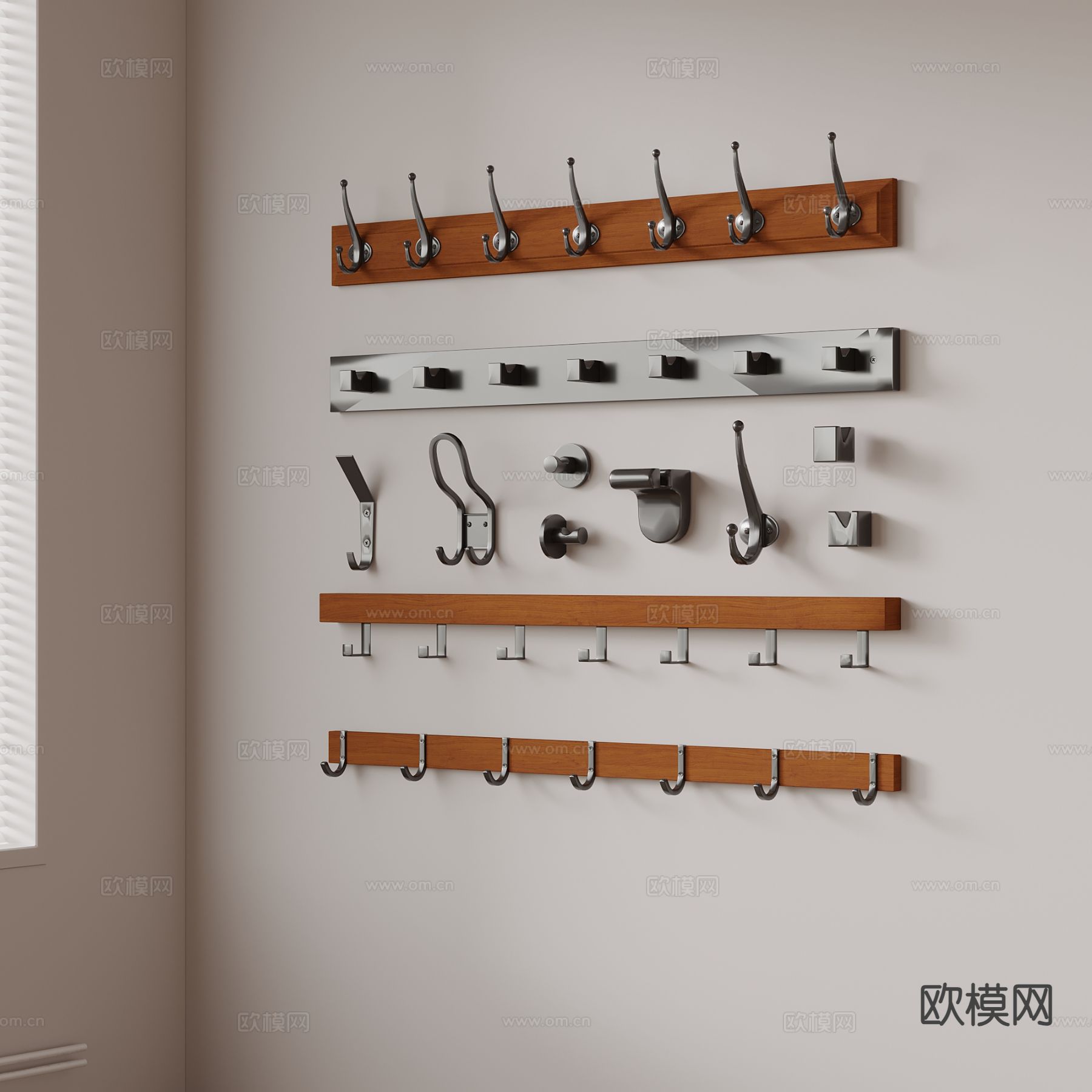 中古风挂衣架 挂衣钩su模型下载（渲染图2）