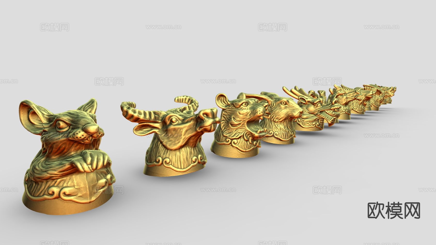 中式雕塑摆件 十二生肖摆件su模型下载（渲染图2）