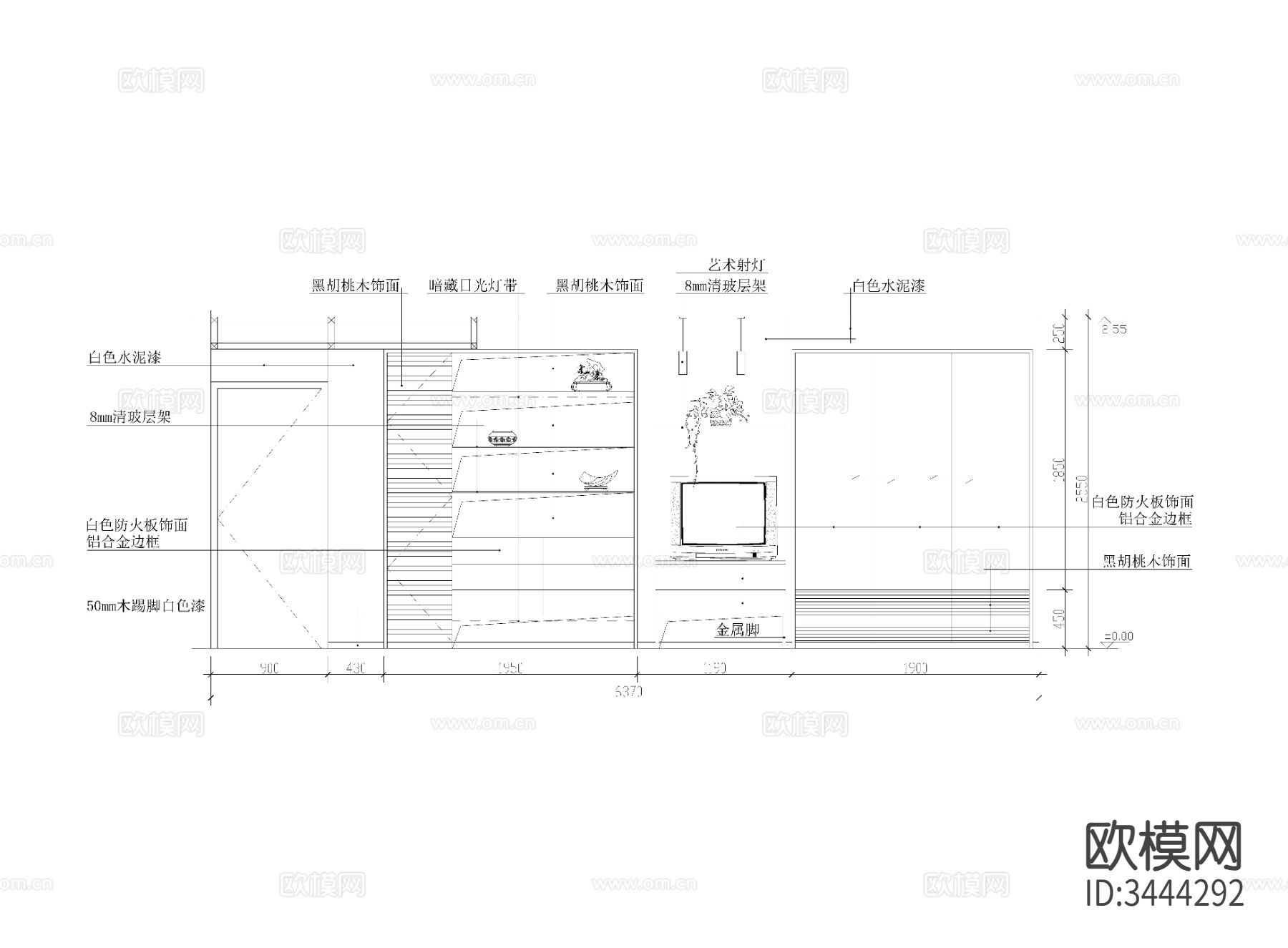 现代卧室CAD施工图下载（渲染图3）