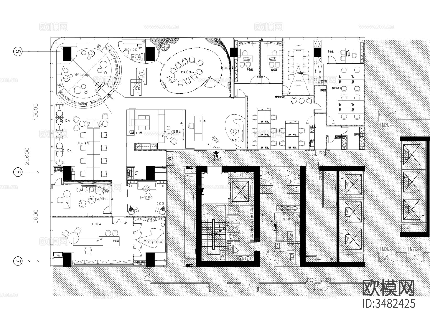 55套办公空间cad施工图下载（渲染图7）