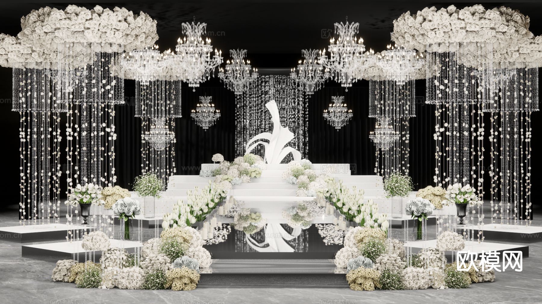 水晶吊顶婚礼su模型下载（渲染图3）