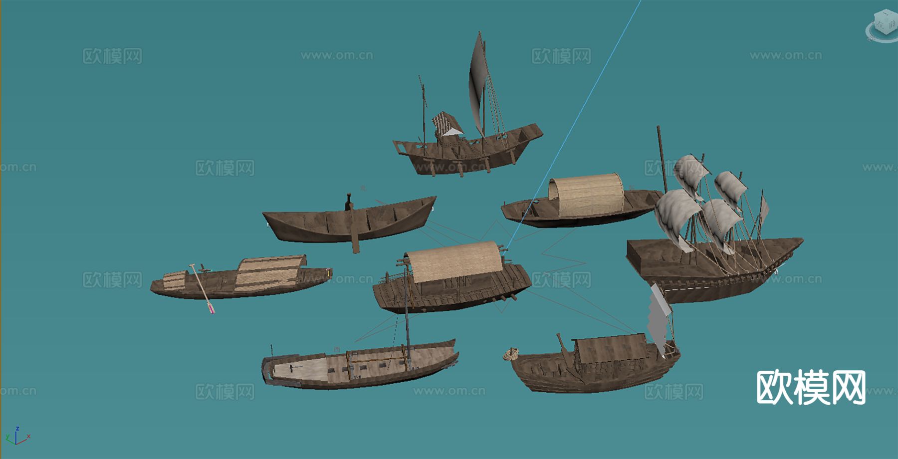 中式船 乌篷船 渔船 木船 古代船3d模型下载（渲染图2）