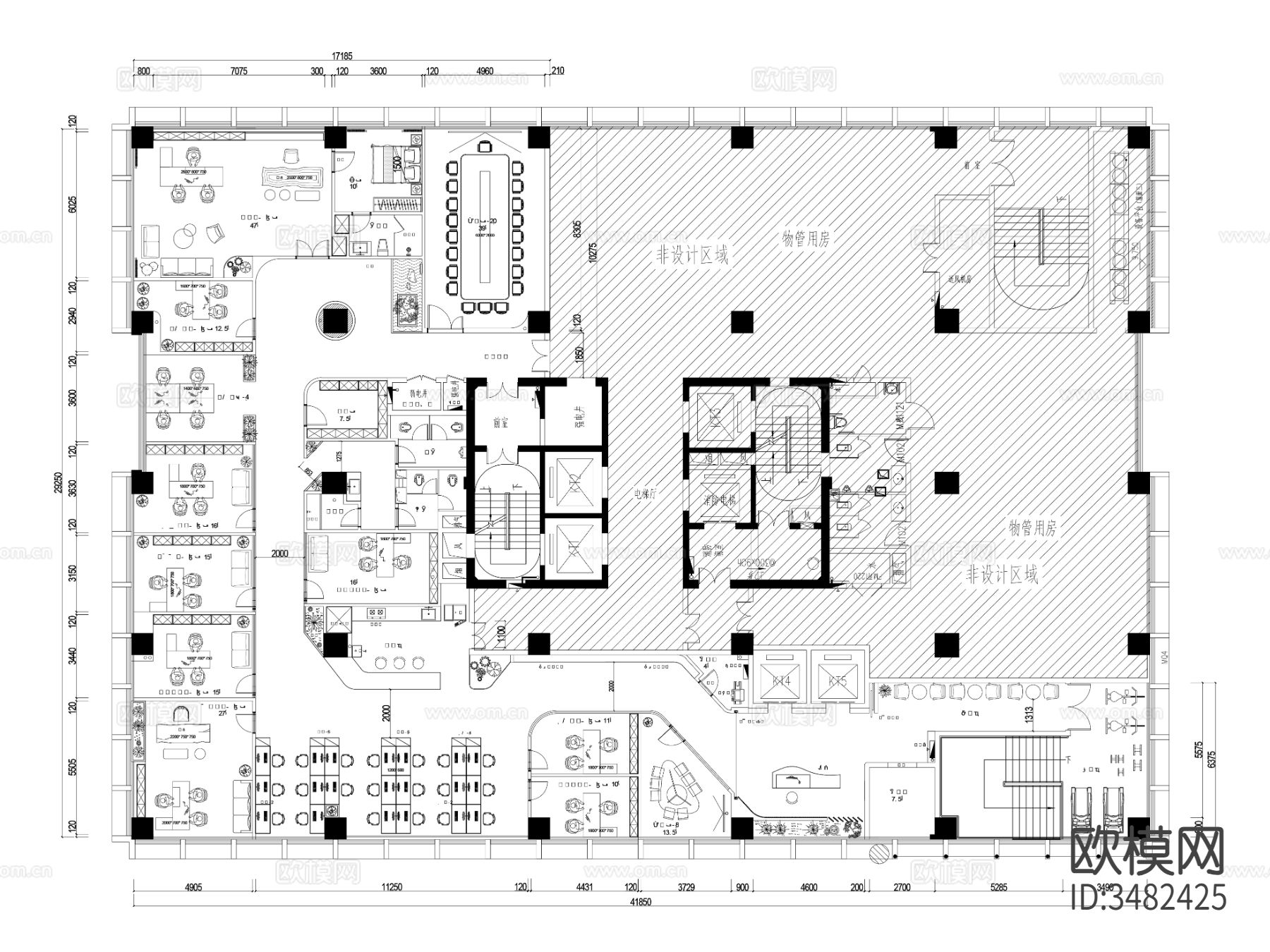 55套办公空间cad施工图下载（渲染图3）