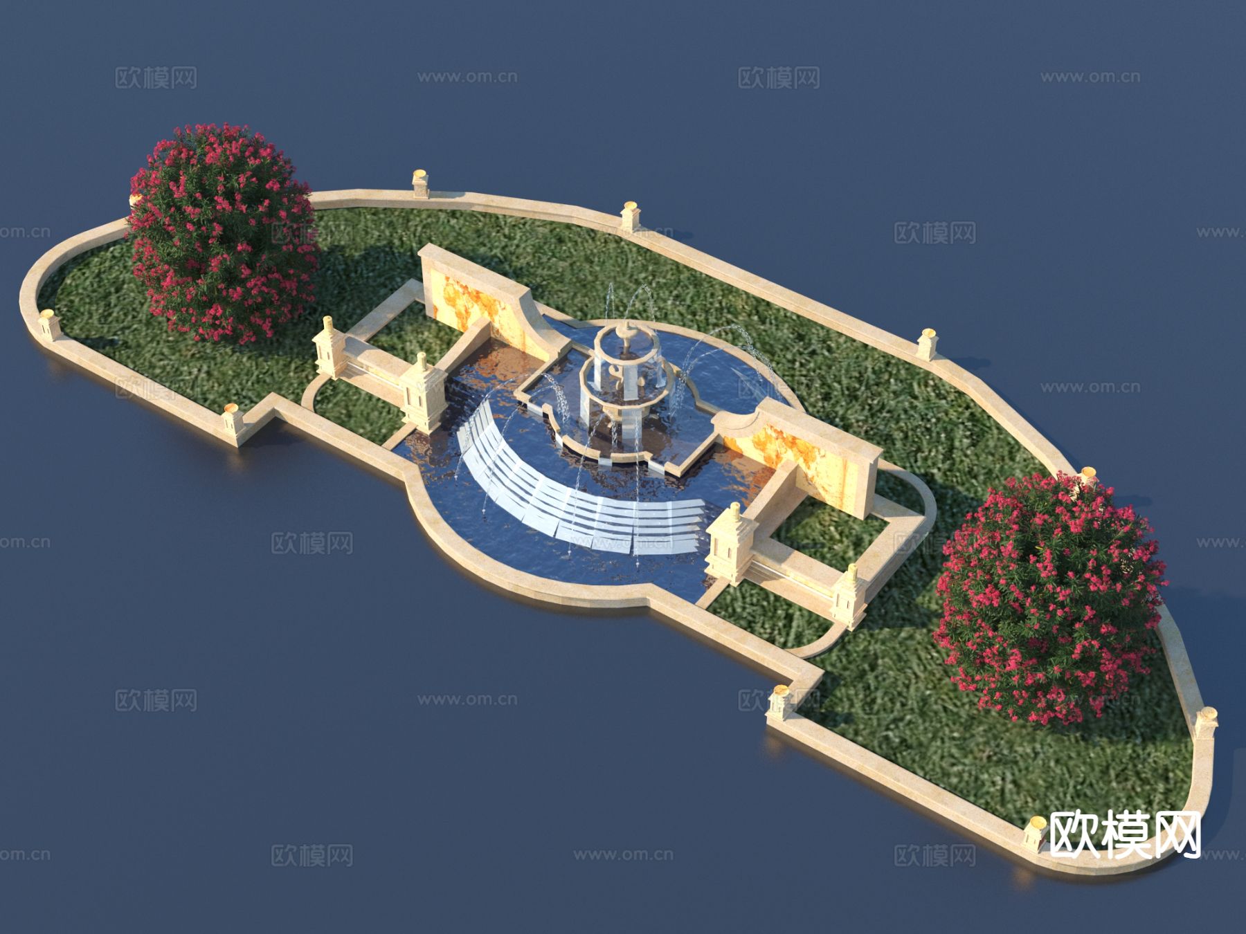 花园喷泉 花坛 树池景观3d模型下载