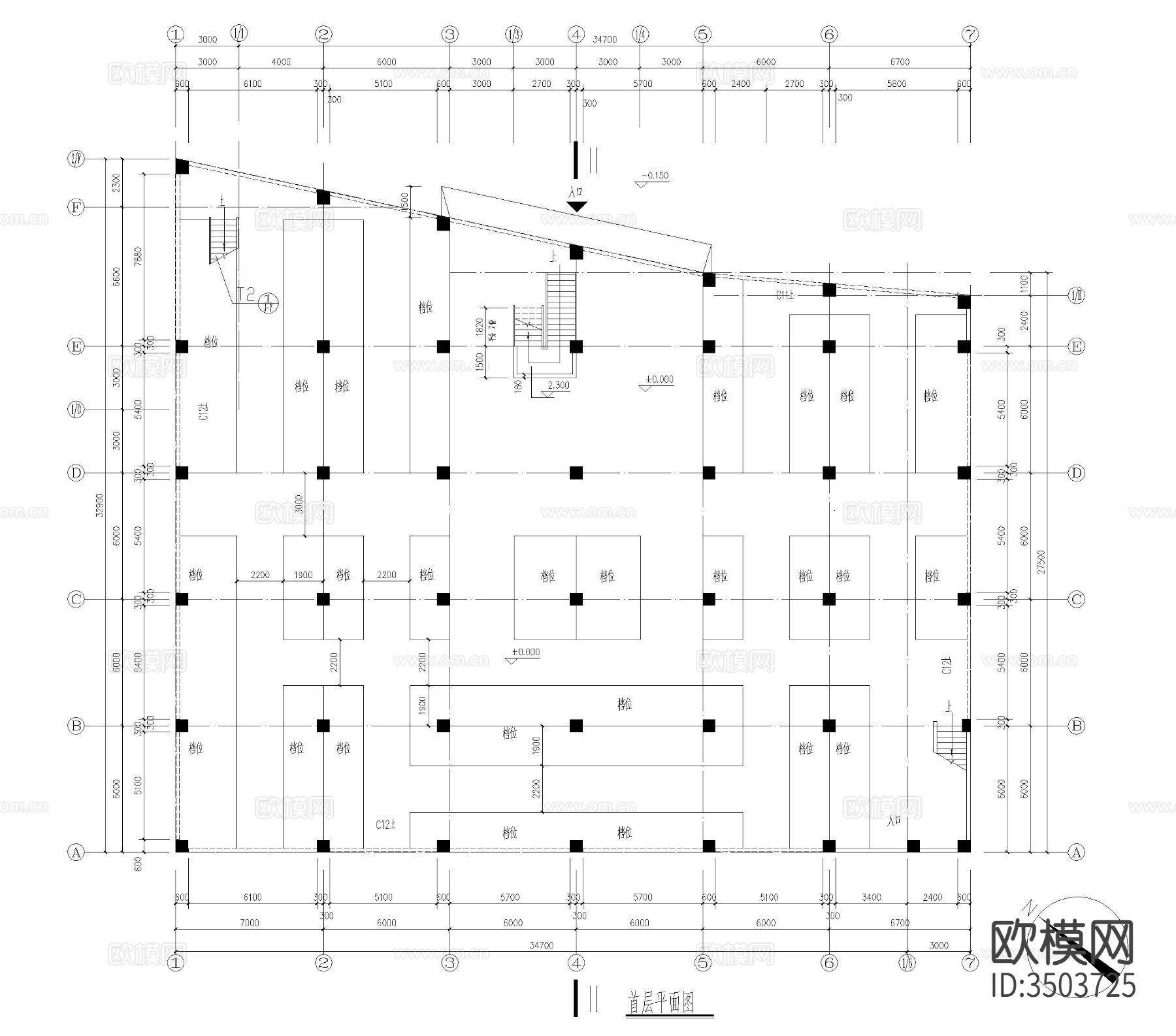 菜市场建筑图cad施工图下载（渲染图1）