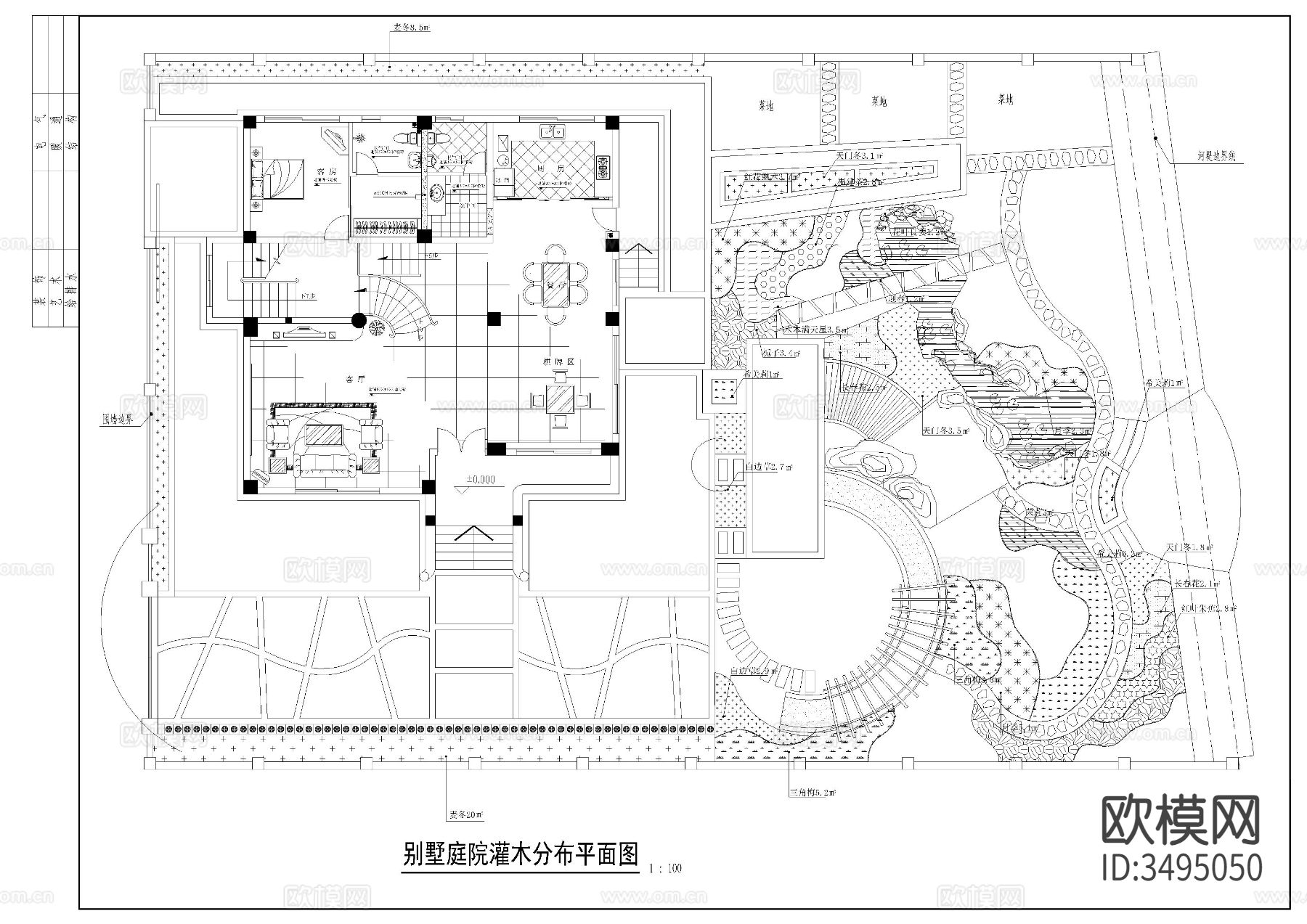 别墅绿化CAD施工图下载（渲染图5）
