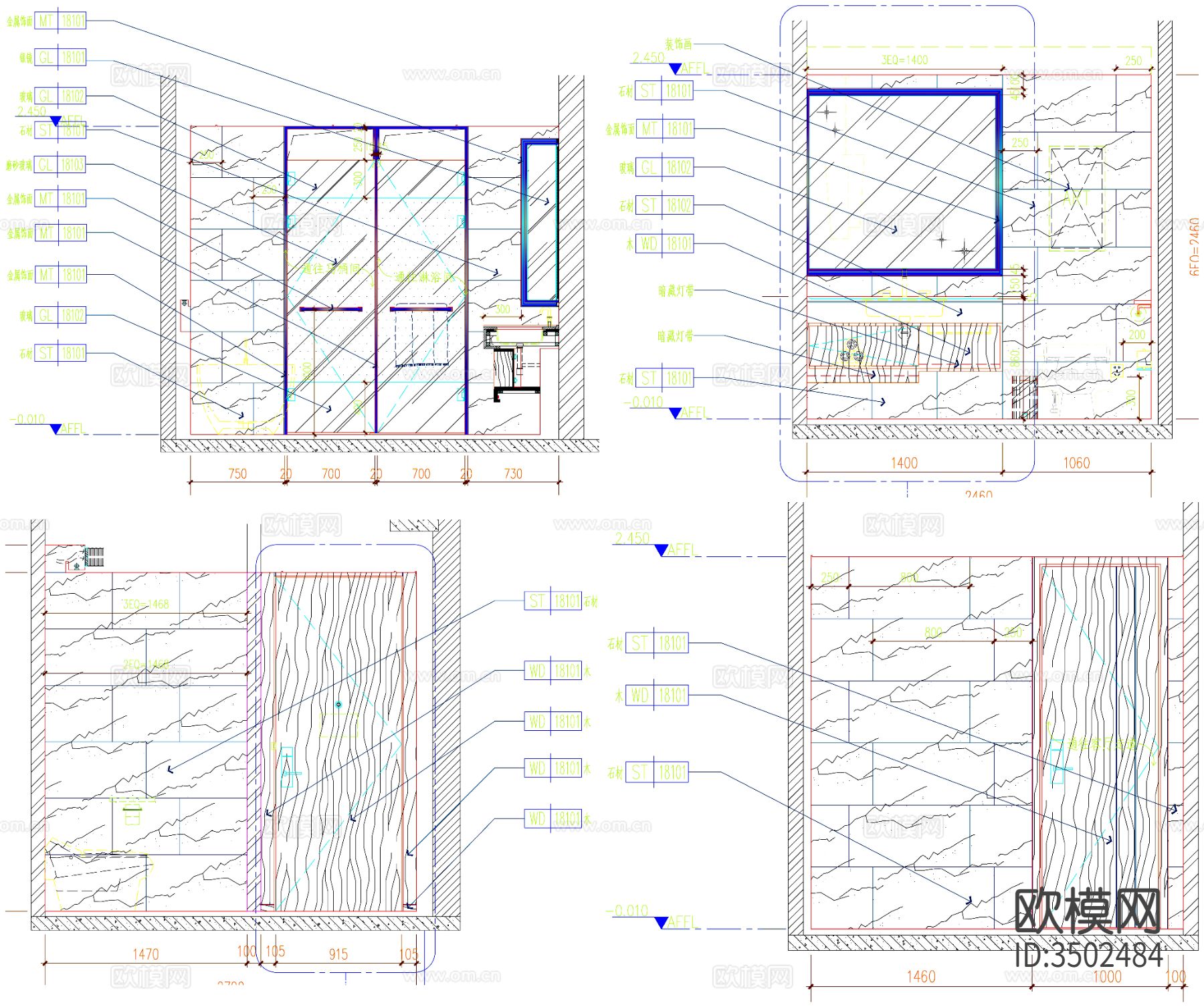 工装卫生间 卫生间装修 卫生间设计 卫生间平面 卫生间立面cad施工图下载（渲染图7）