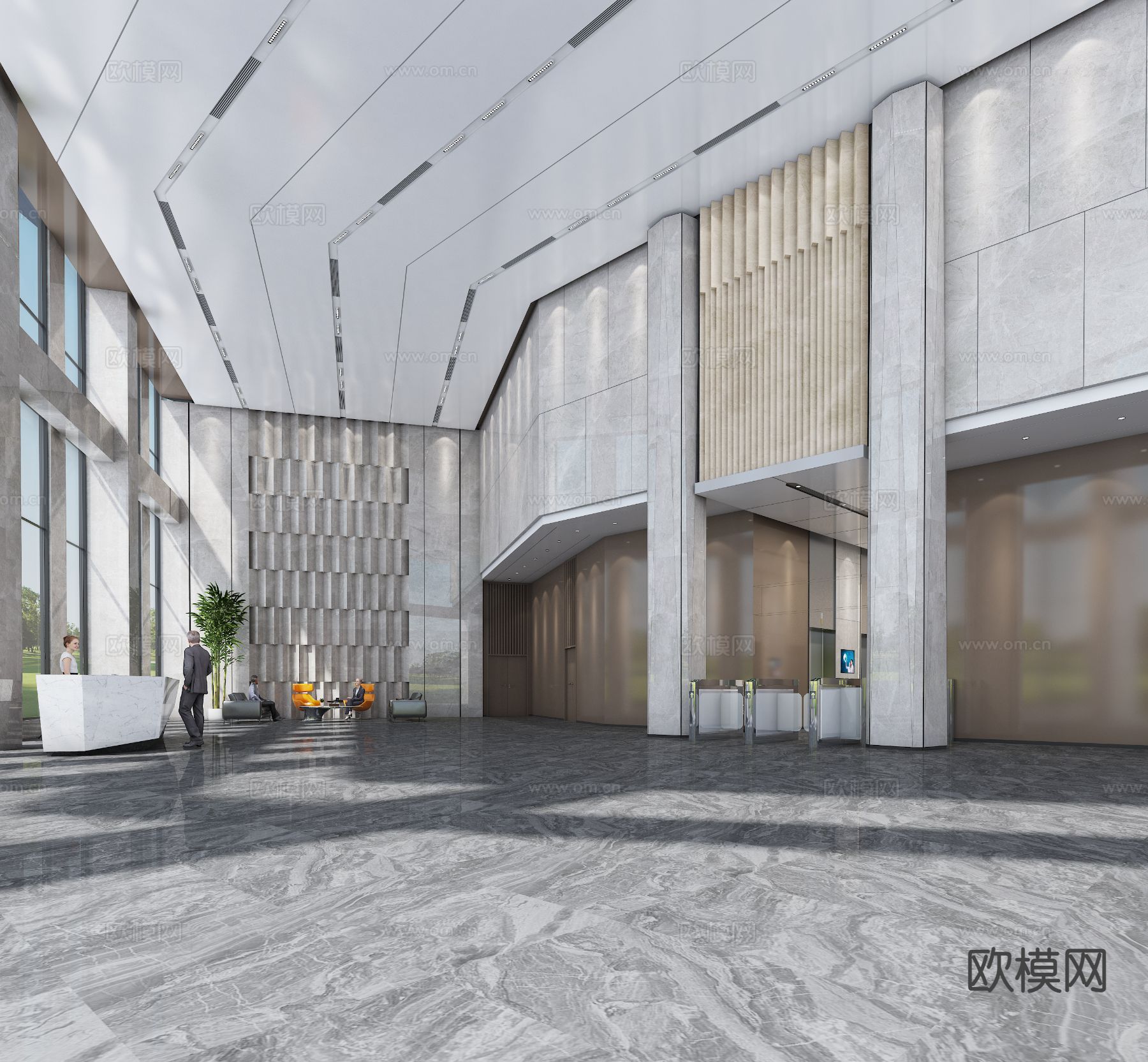 办公楼大堂 写字楼大堂3d模型下载（渲染图1）