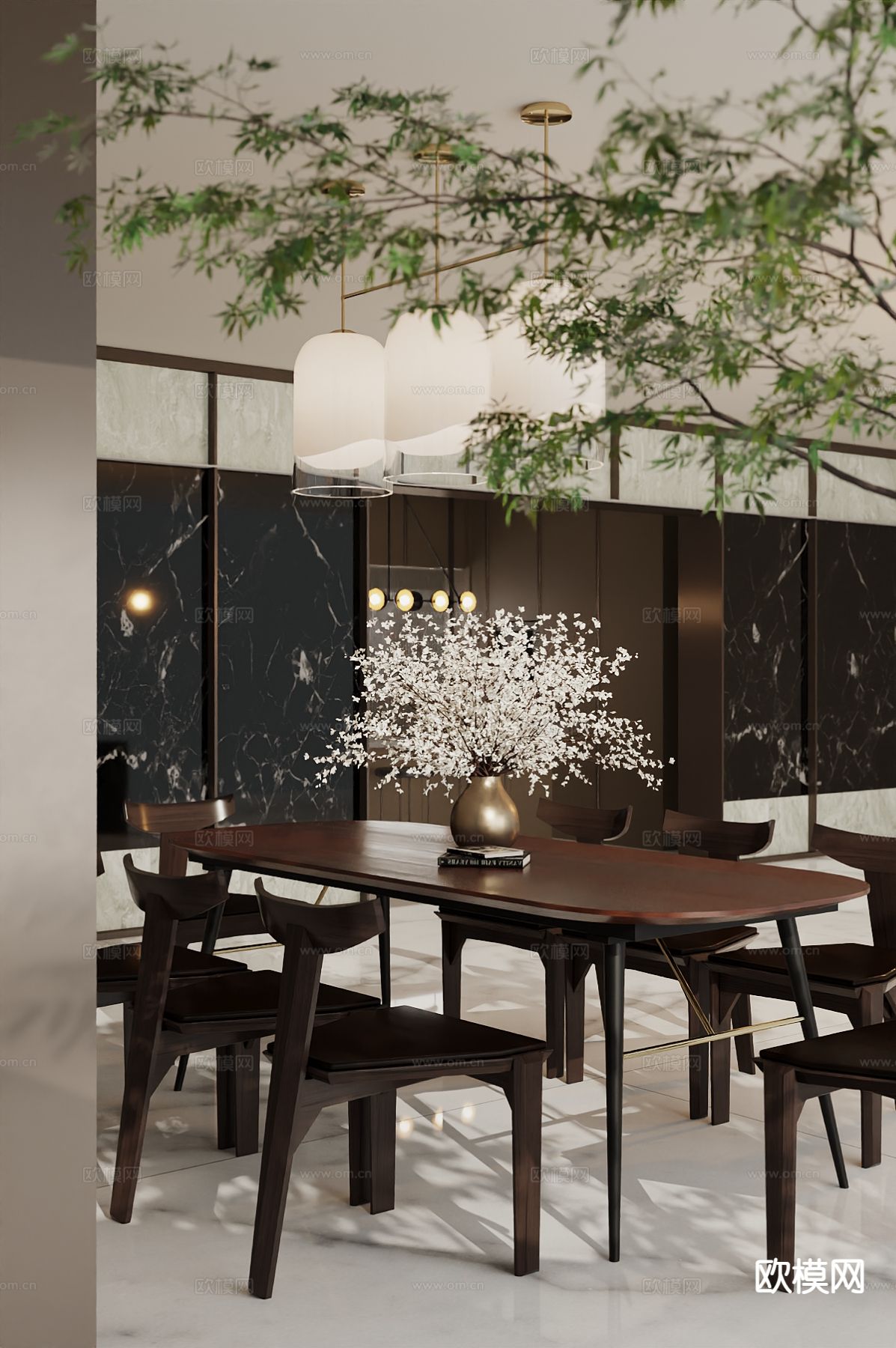 意式餐桌椅 条形餐桌3d模型下载