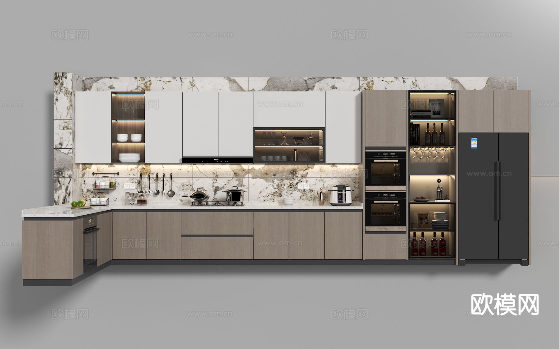 现代橱柜 集成灶su模型下载（渲染图2）