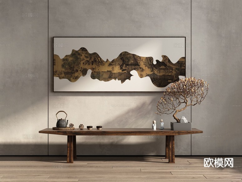 新中式水墨画 装饰画3d模型下载