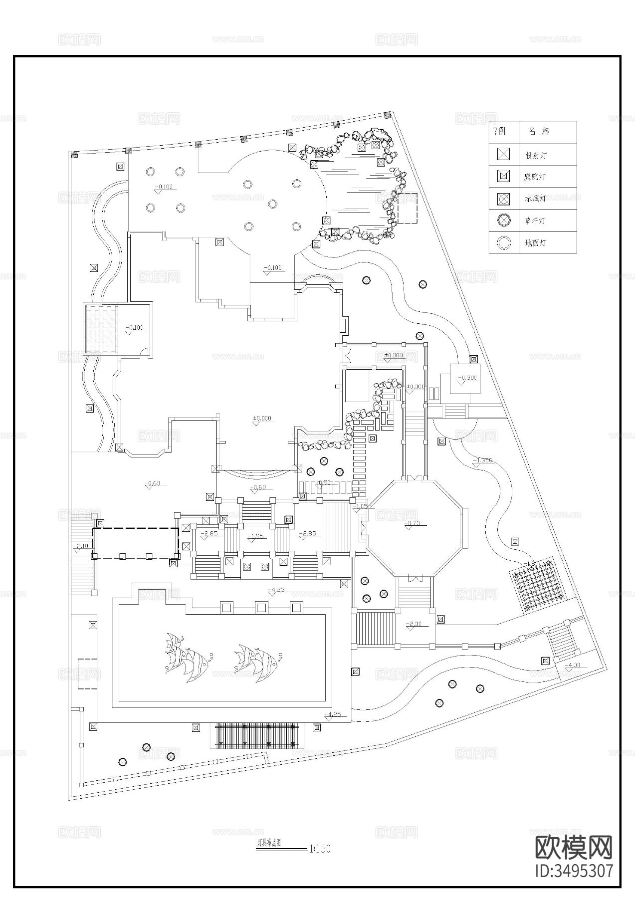 别墅花园CAD平面图下载（渲染图4）