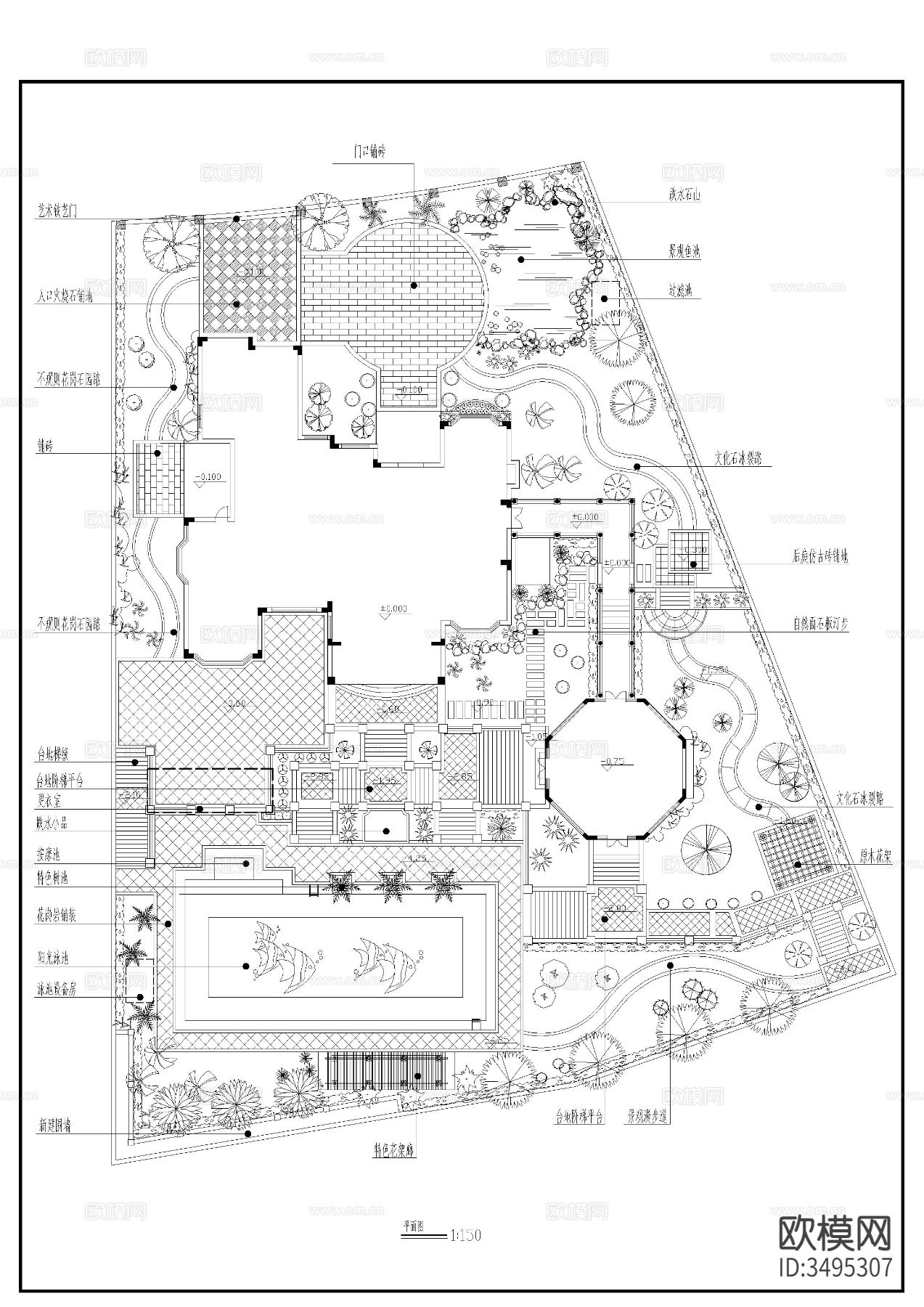 别墅花园CAD平面图下载（渲染图1）