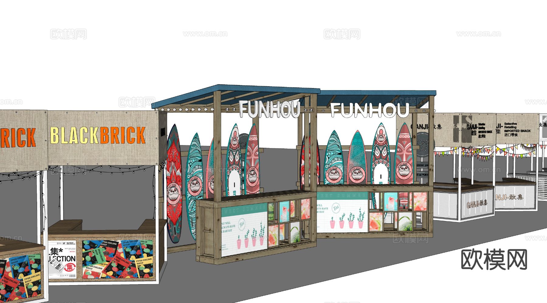商业街摊位 活动摊位su模型下载（渲染图4）