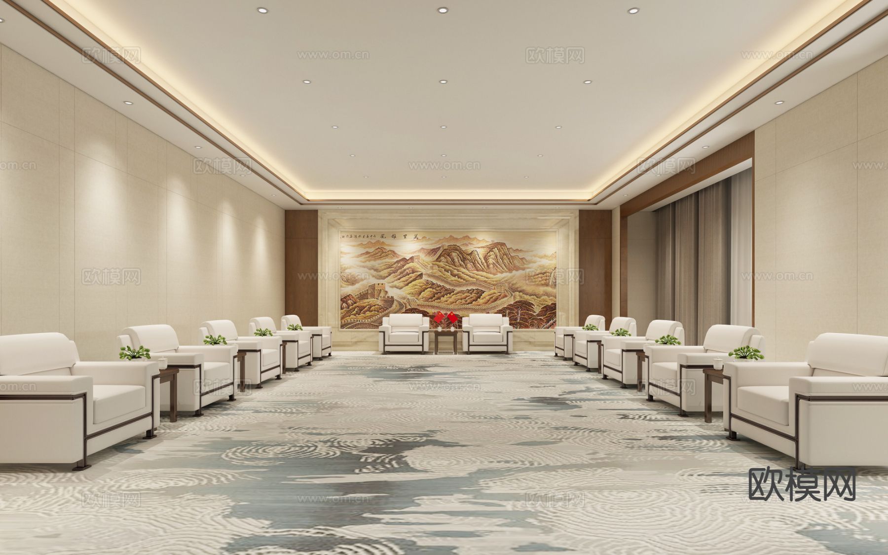 新中式酒店接待室3d模型下载