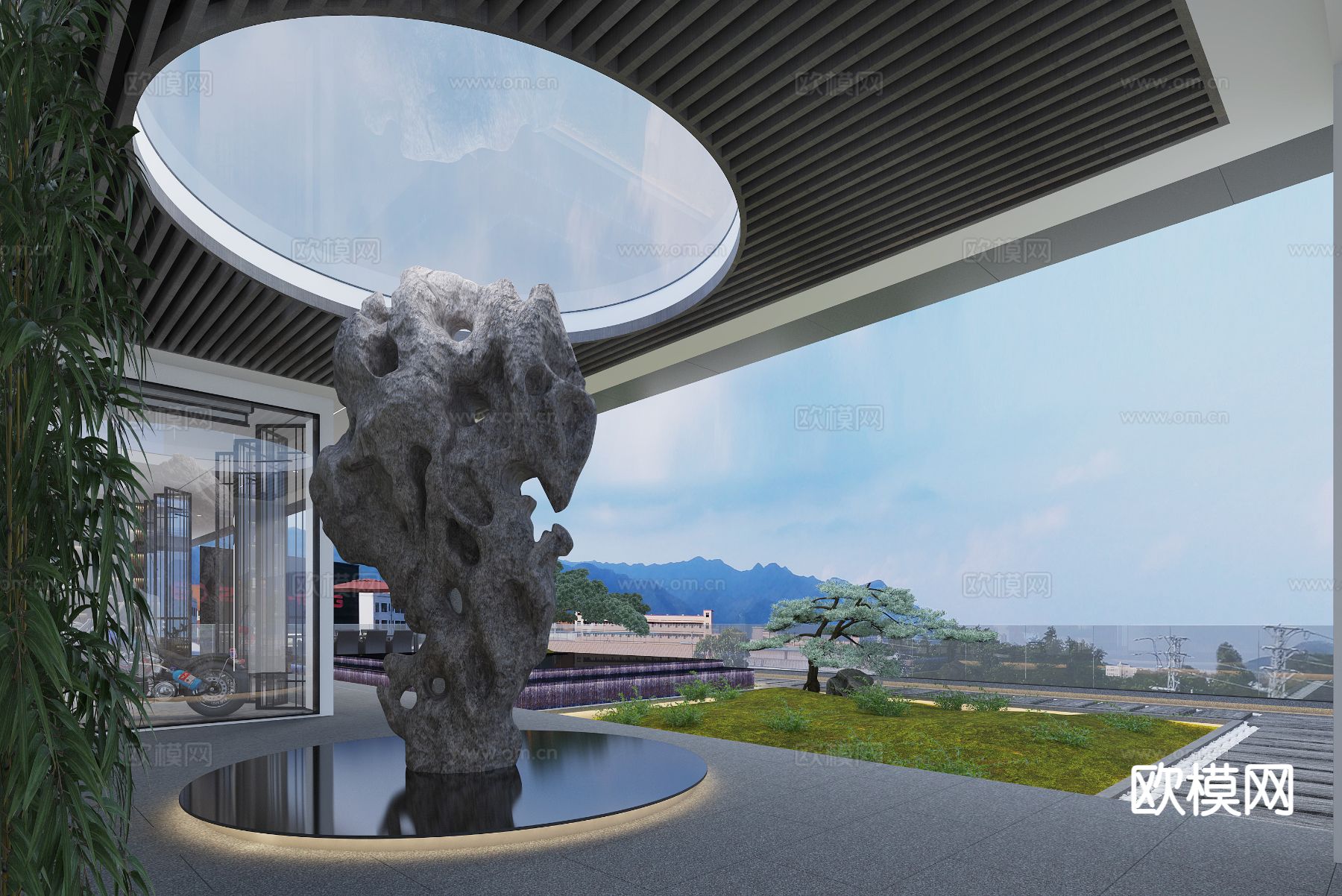 新中式阳台 露台 屋顶花园3d模型下载（渲染图2）