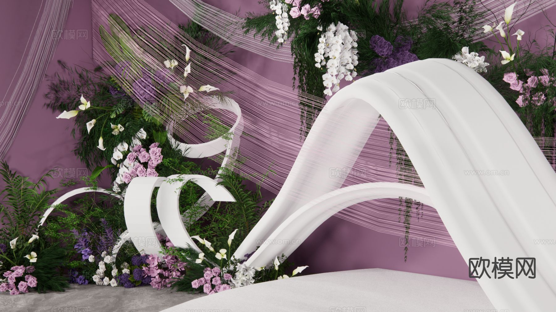 小众紫色婚礼美陈su模型下载（渲染图5）