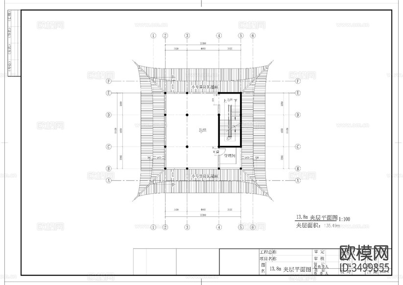 水云閣建筑圖cad施工圖下載(渲染圖4)