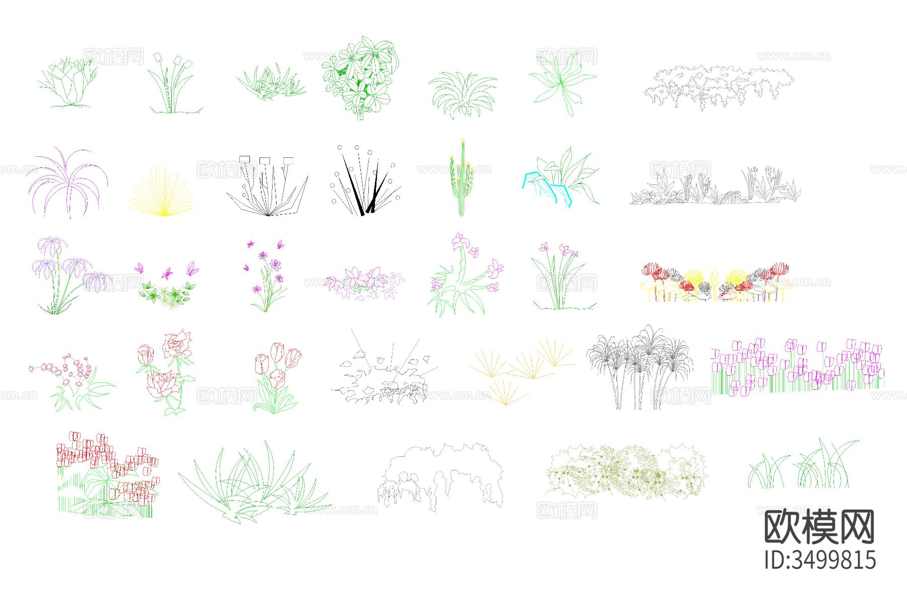 花卉 盆栽立面cad图库下载（渲染图2）