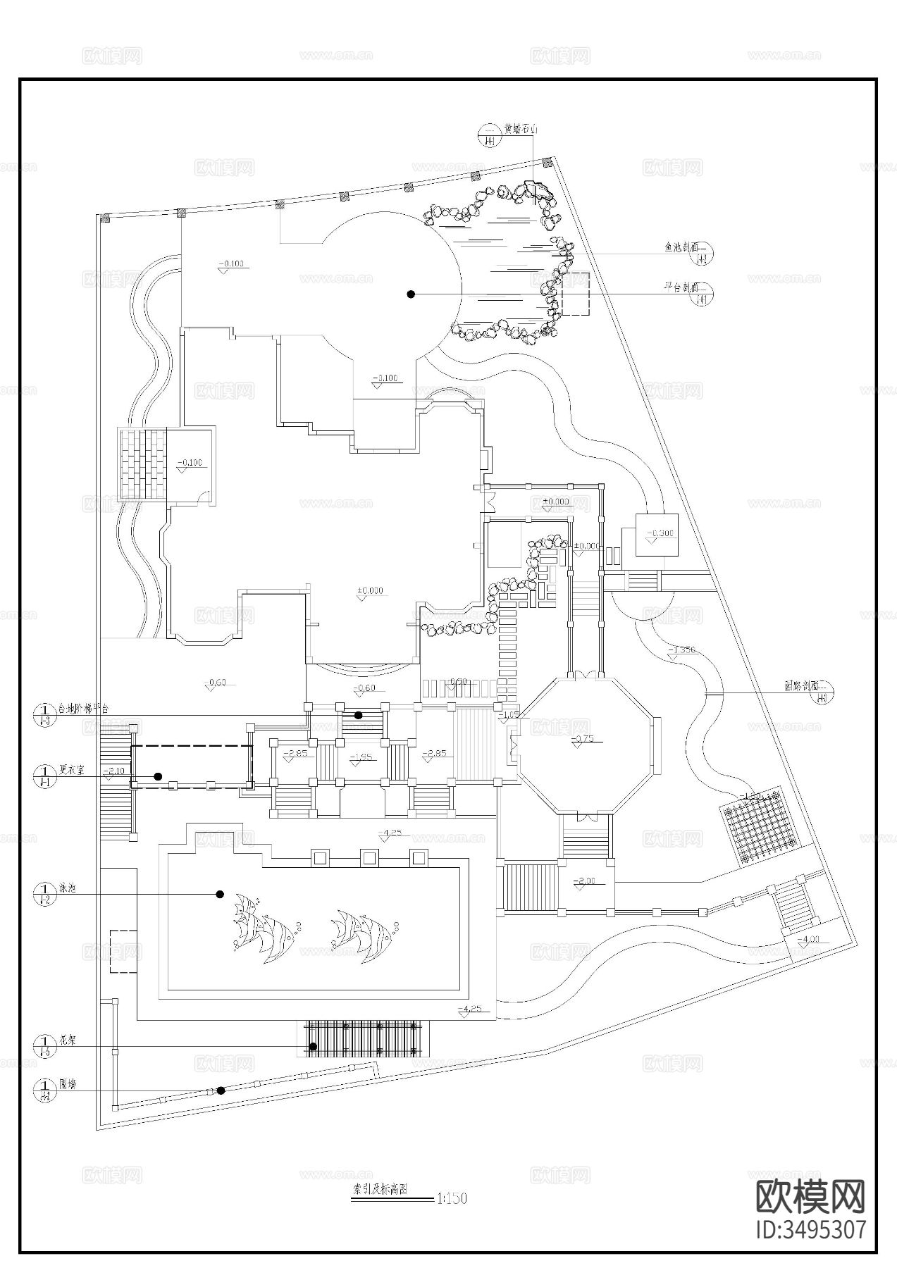 别墅花园CAD平面图下载（渲染图2）