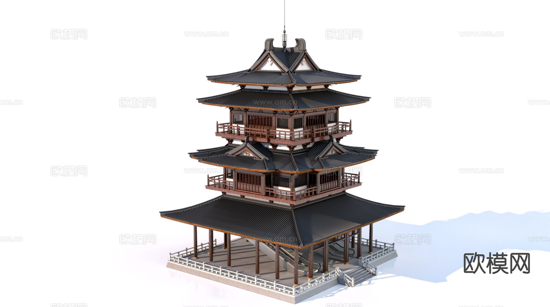 新中式古建筑 亭子 塔楼su模型下载（渲染图2）