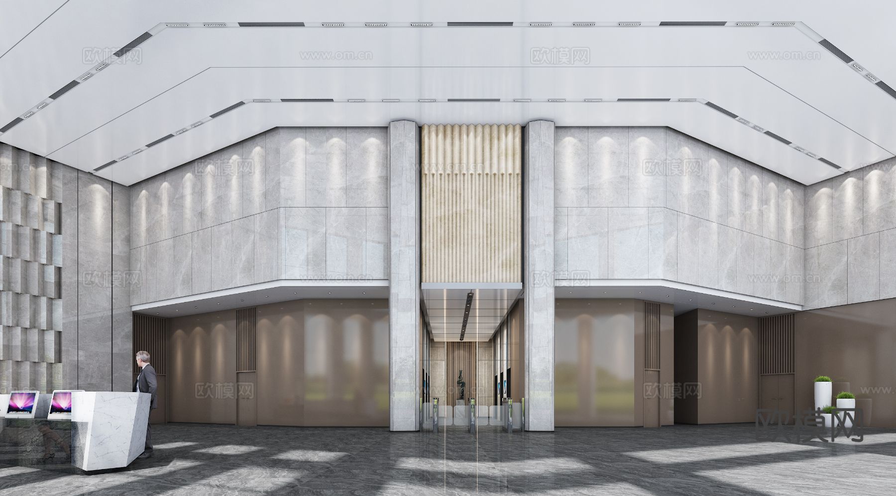 办公楼大堂 写字楼大堂3d模型下载（渲染图2）