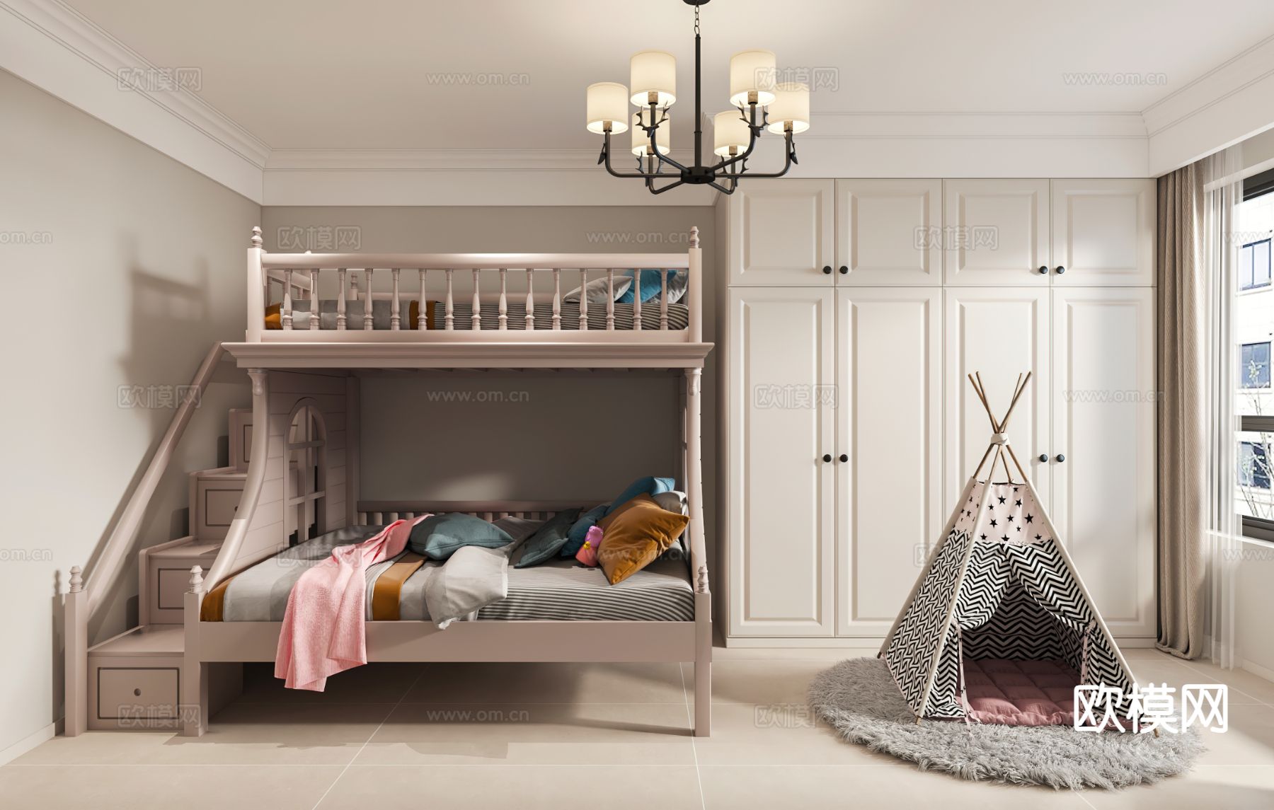 美式儿童房 小孩房3d模型下载（渲染图1）