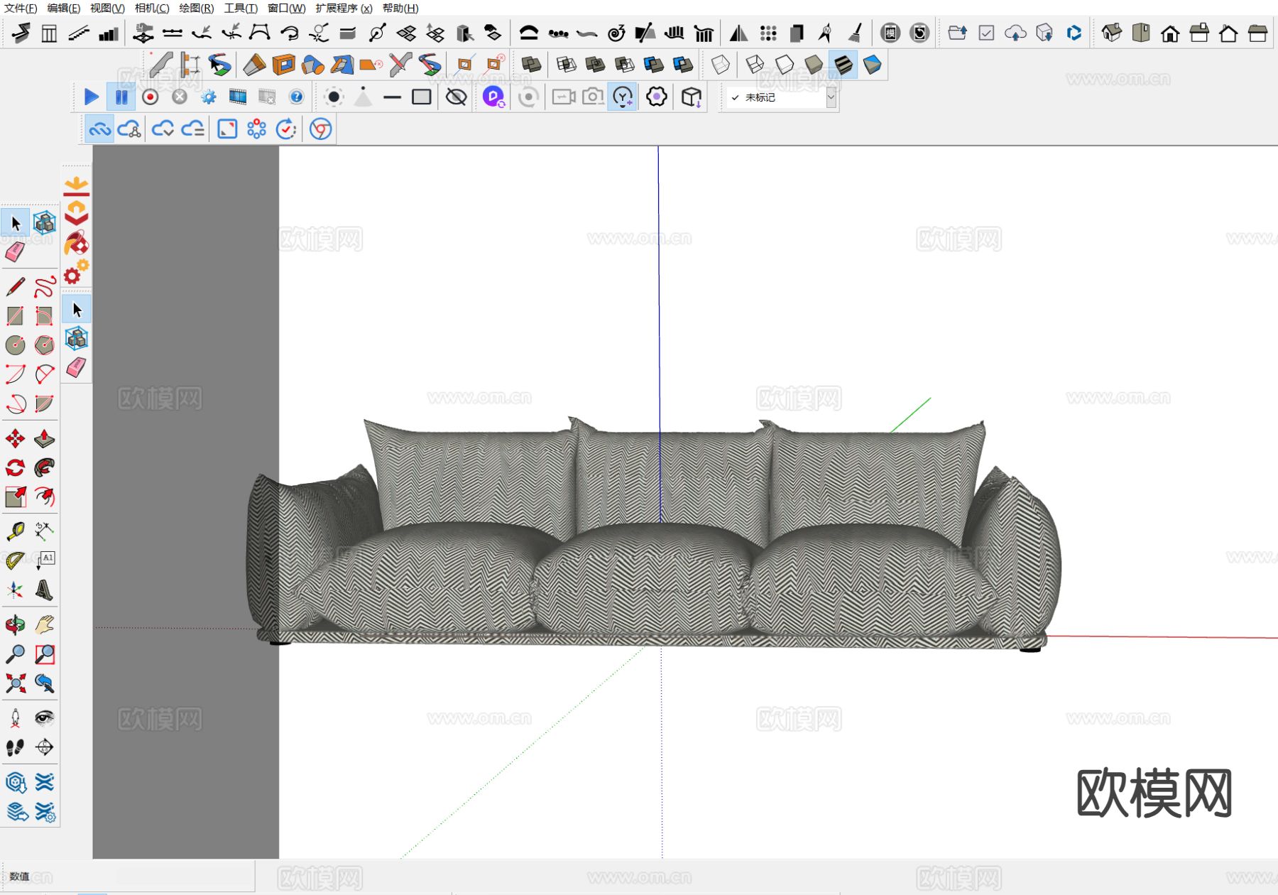 现代多人沙发su模型下载（渲染图1）