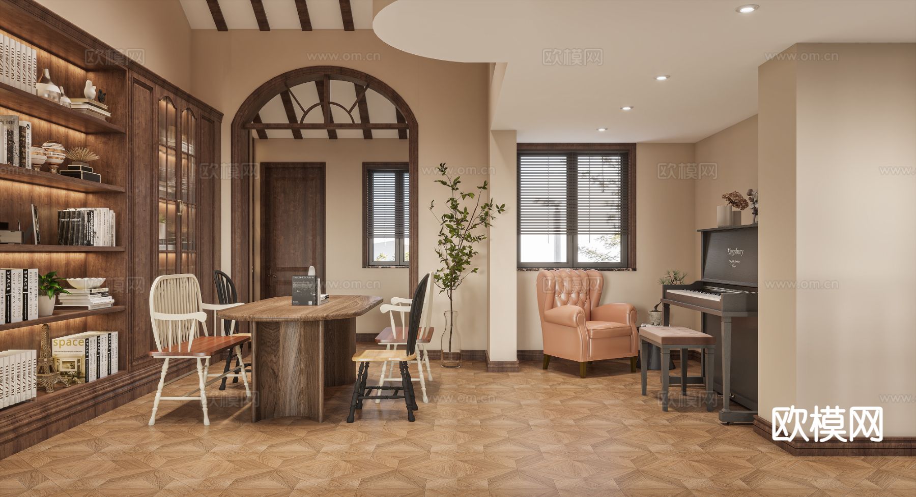 美式别墅客厅 挑空客厅3d模型下载（渲染图4）