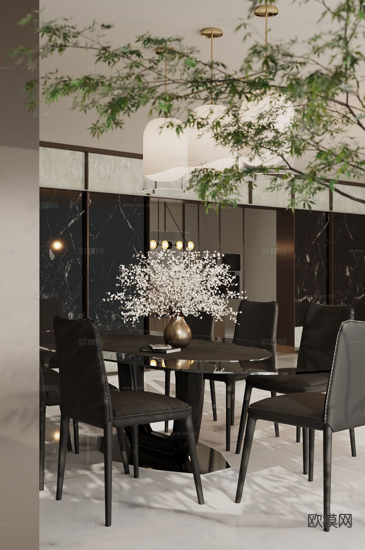 现代餐桌椅 椭圆餐桌3d模型下载