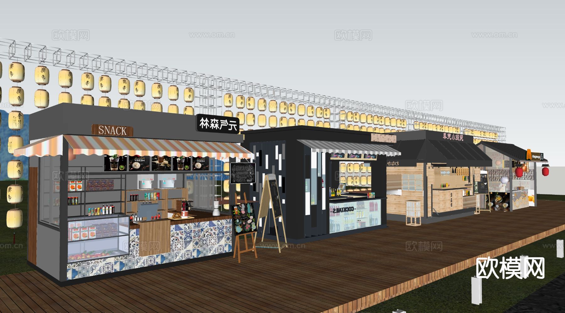 网红摊位 活动摊位su模型下载（渲染图1）