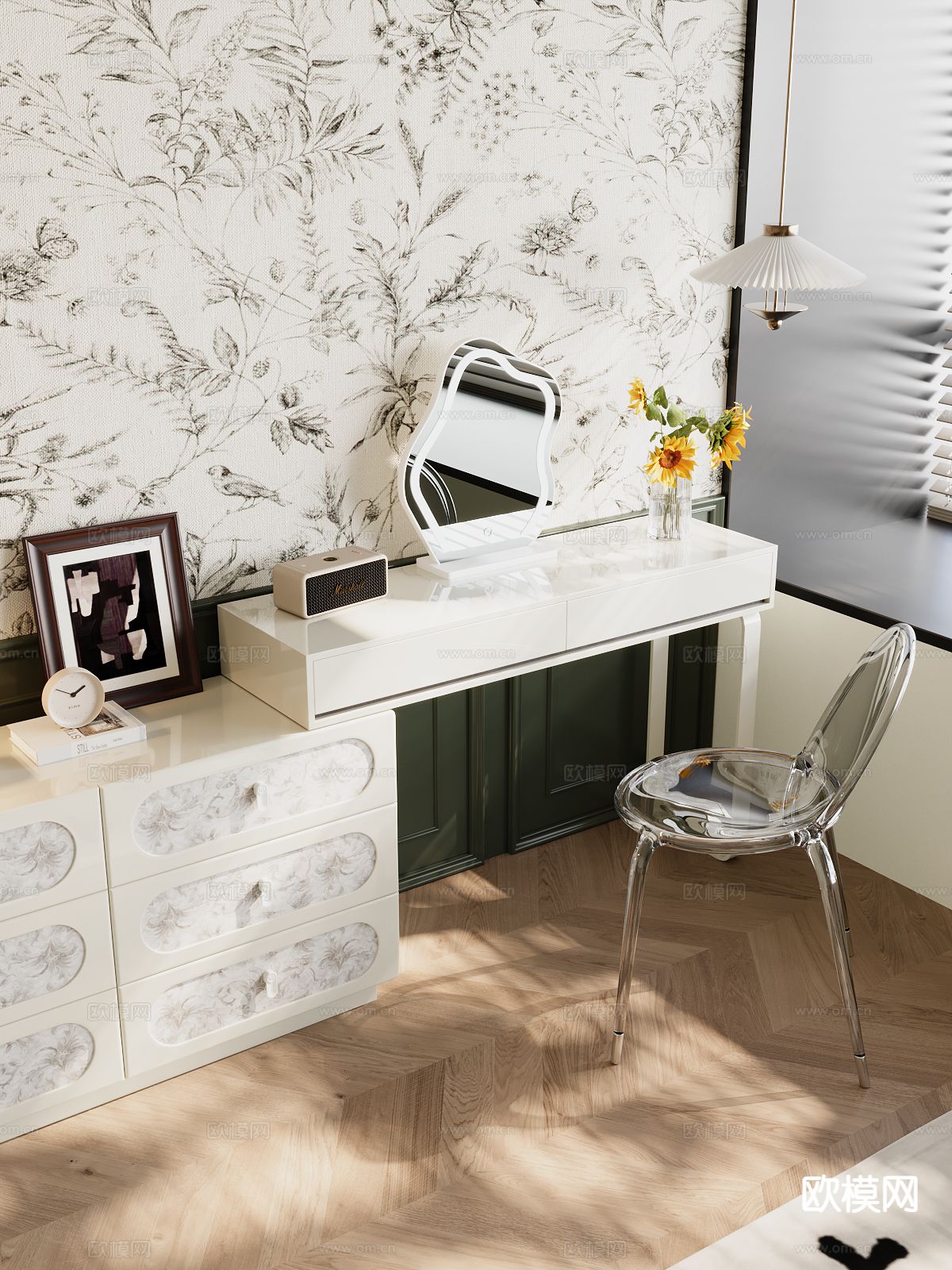 法式梳妆台su模型下载（渲染图2）